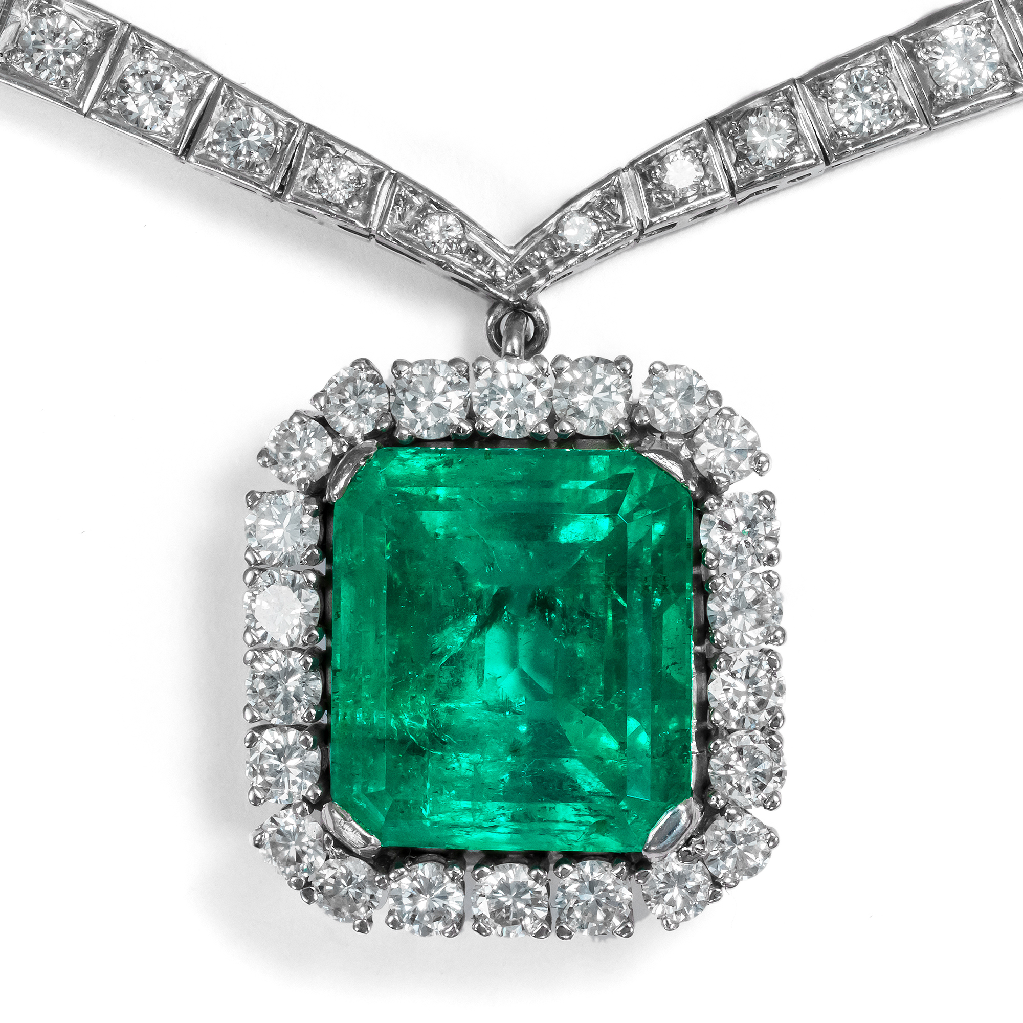 Precious Vintage Necklace With Colombian Emerald & Diamonds, c. 1975