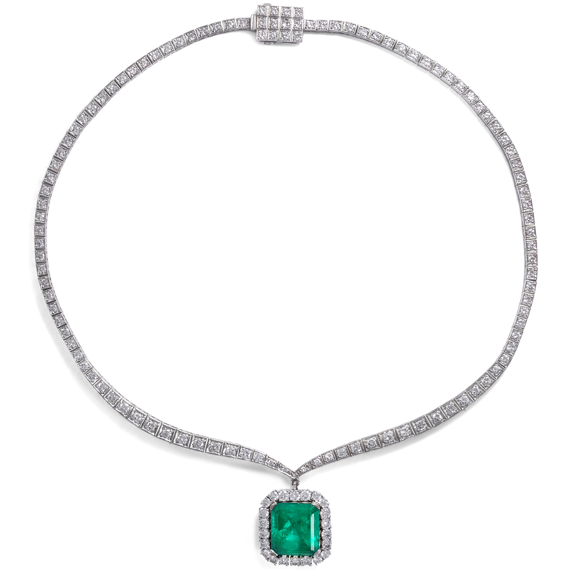 Precious Vintage Necklace With Colombian Emerald & Diamonds, ca. 1975