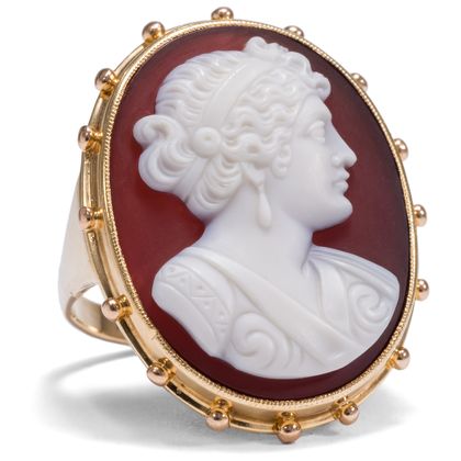 Large Antique Gold Ring With Agate Cameo, Germany ca. 1890 Large Antique Gold Ring With Agate Cameo, Germany ca. 1890