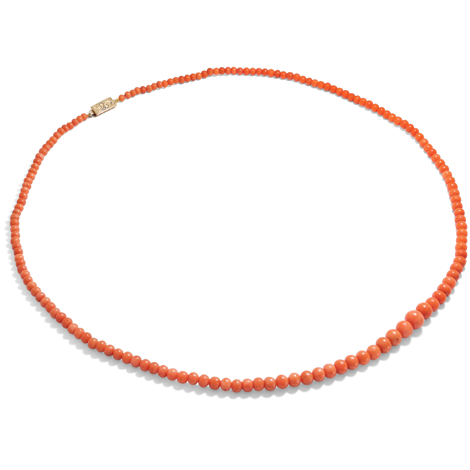 Antique, Long Necklace Of Red Mediterranean Coral, Italy ca. 1900