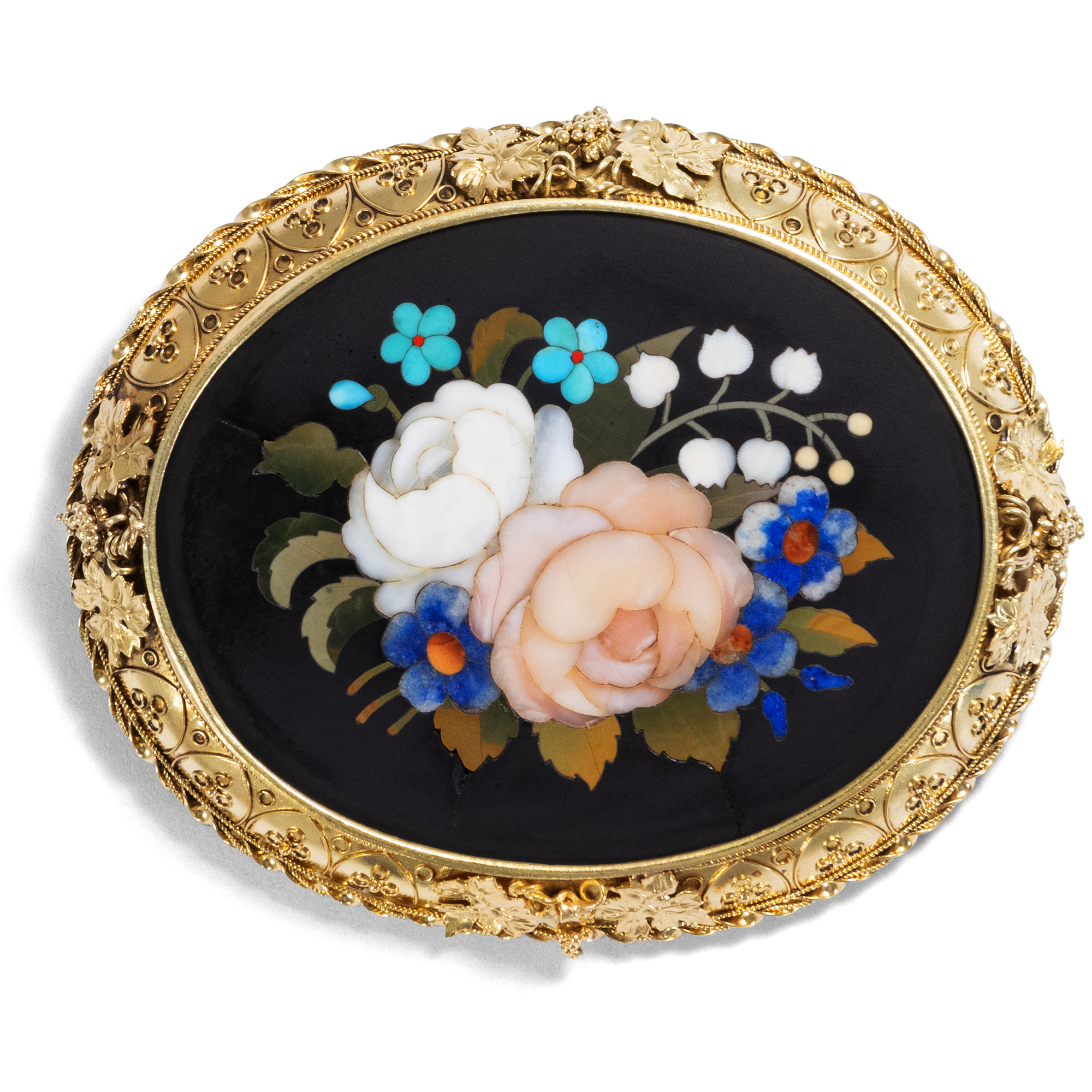 Exzellente Demi-Parure mit goldgefasster Pietra Dura, Florenz um 1875