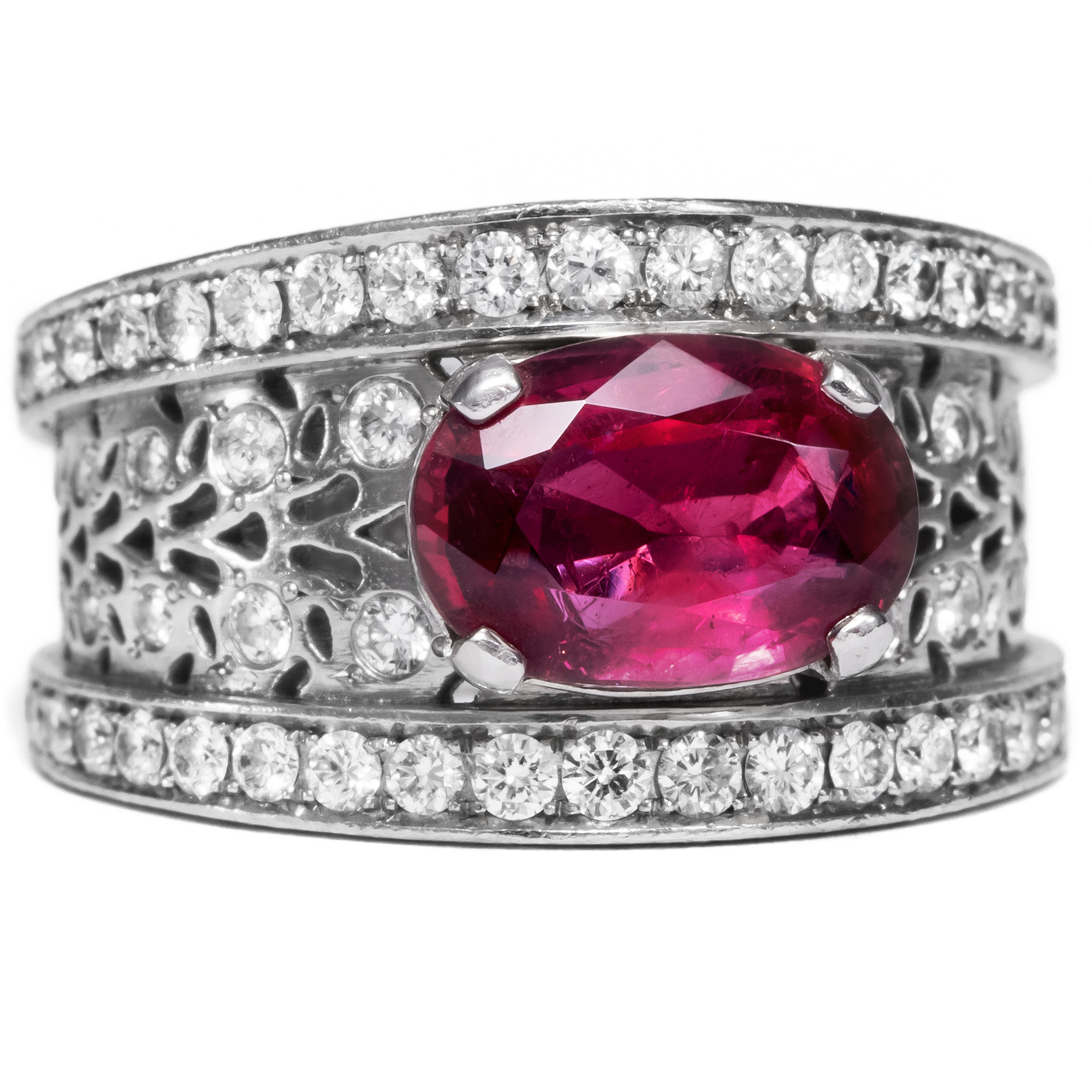 Vintage Platinum Ring "Callas" with Ruby & Diamonds by Fochtmann, Munich ca. 2000