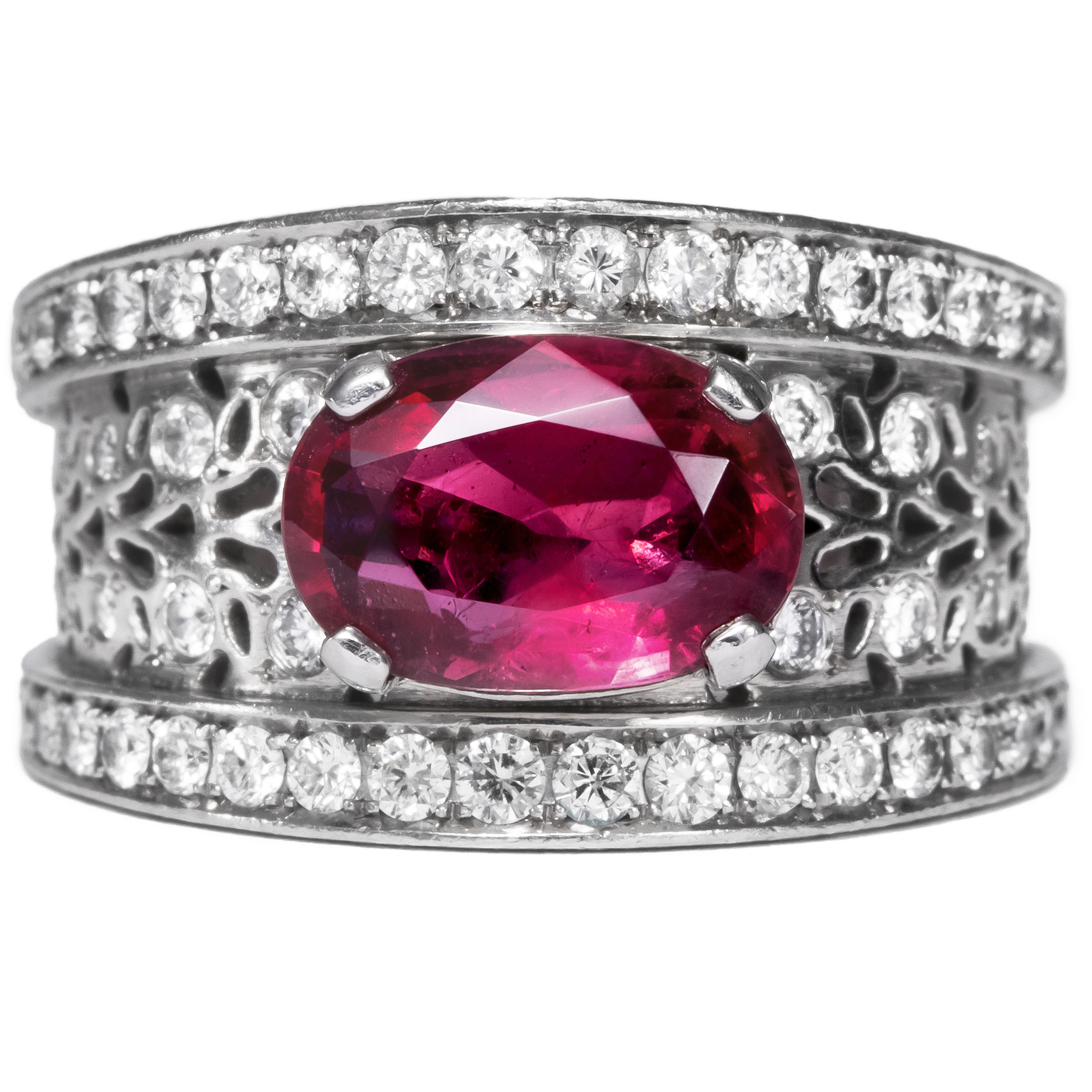 Vintage Platinum Ring "Callas" with Ruby & Diamonds by Fochtmann, Munich ca. 2000