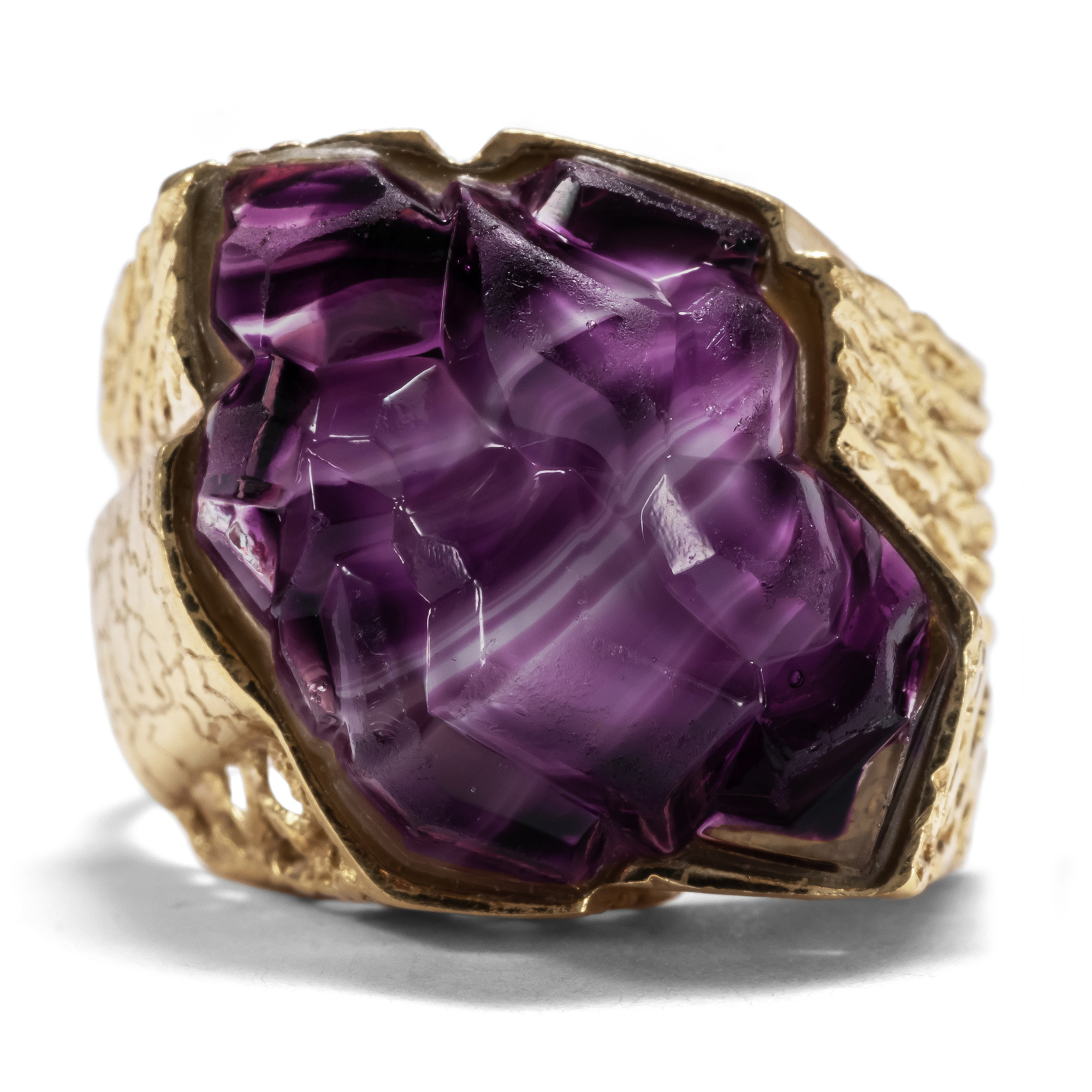 Ungewöhnlicher vintage Ring mit violettem Glas in Gold, um 1965