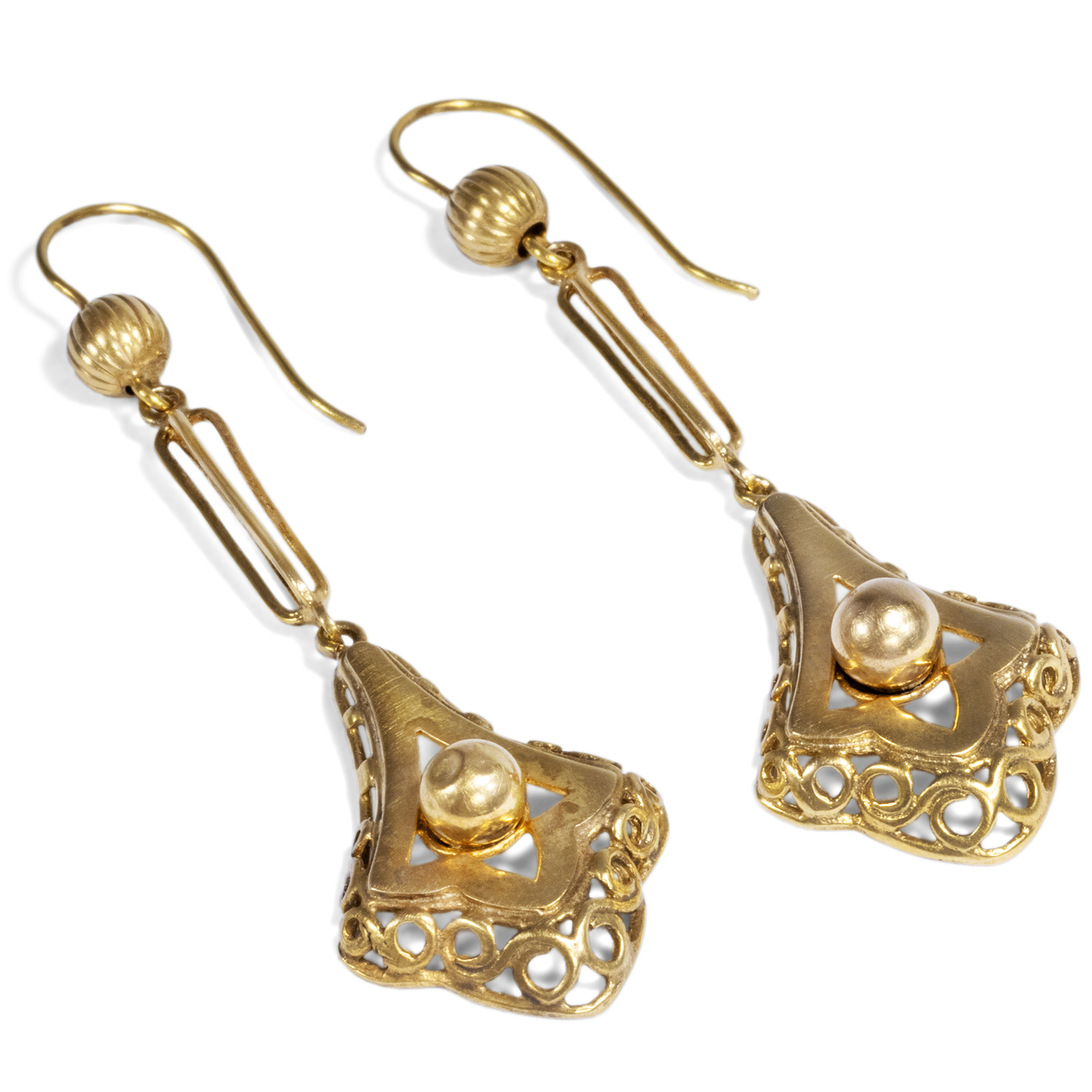 Long Vintage Victorian Style Gold Earrings, Great Britain ca. 1985