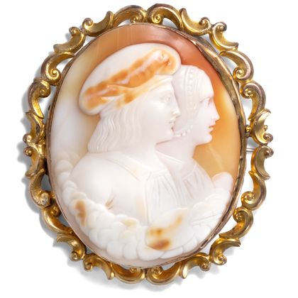 Italienische Muschelkamee des Raffael als Brosche, um 1850 Italienische Muschelkamee des Raffael als Brosche, um 1850
