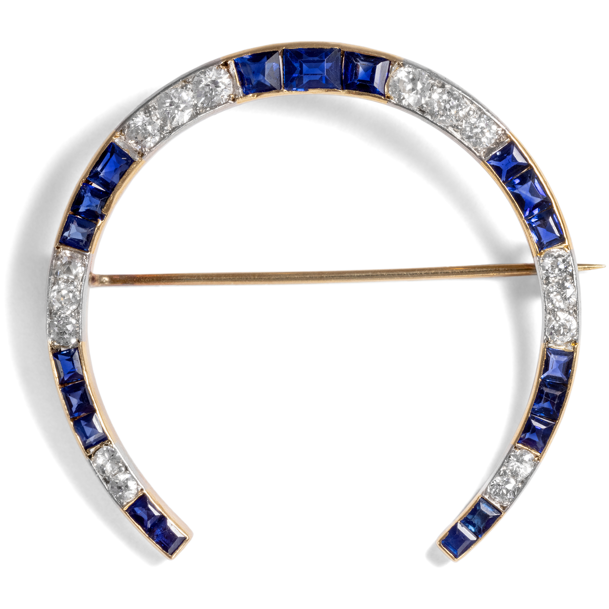 Elegant Horseshoe Brooch Of Sapphires & Diamonds, ca. 1910