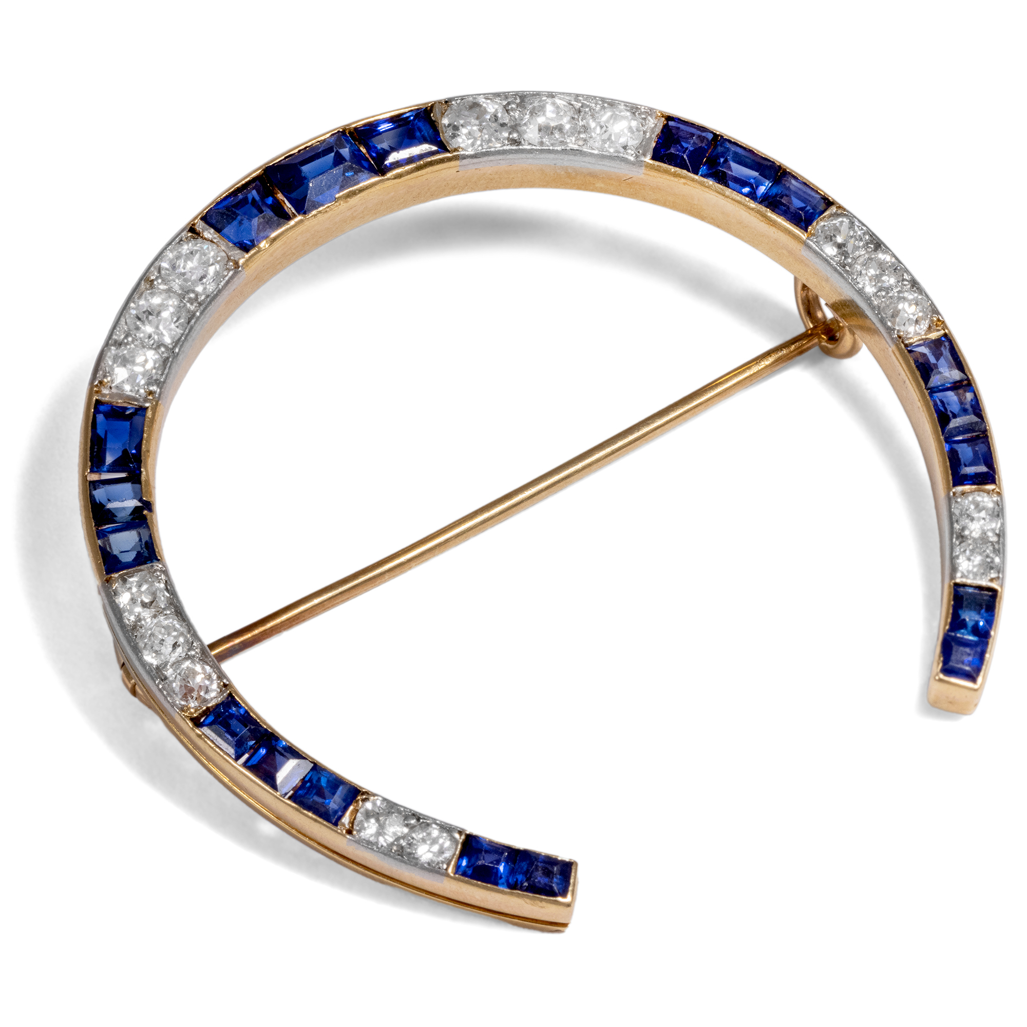 Elegant Horseshoe Brooch Of Sapphires & Diamonds, ca. 1910