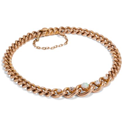 Classic Link Bracelet Made Of Gold With Opals & Diamonds, Berlin ca. 1900 Classic Link Bracelet Made Of Gold With Opals & Diamonds, Berlin ca. 1900