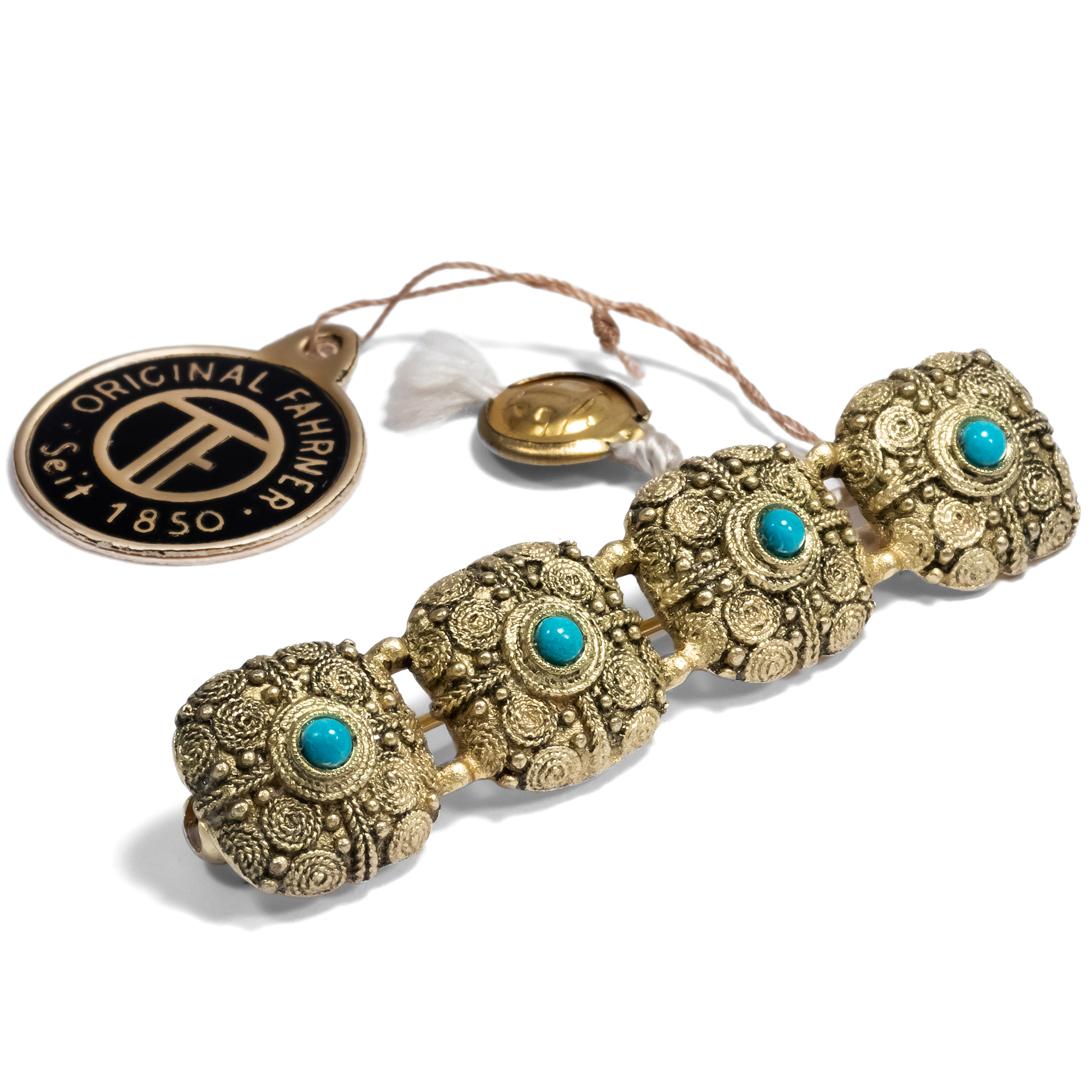 Enchanting Brooch By Theodor Fahrner With Four Turquoises, Pforzheim Around 1955