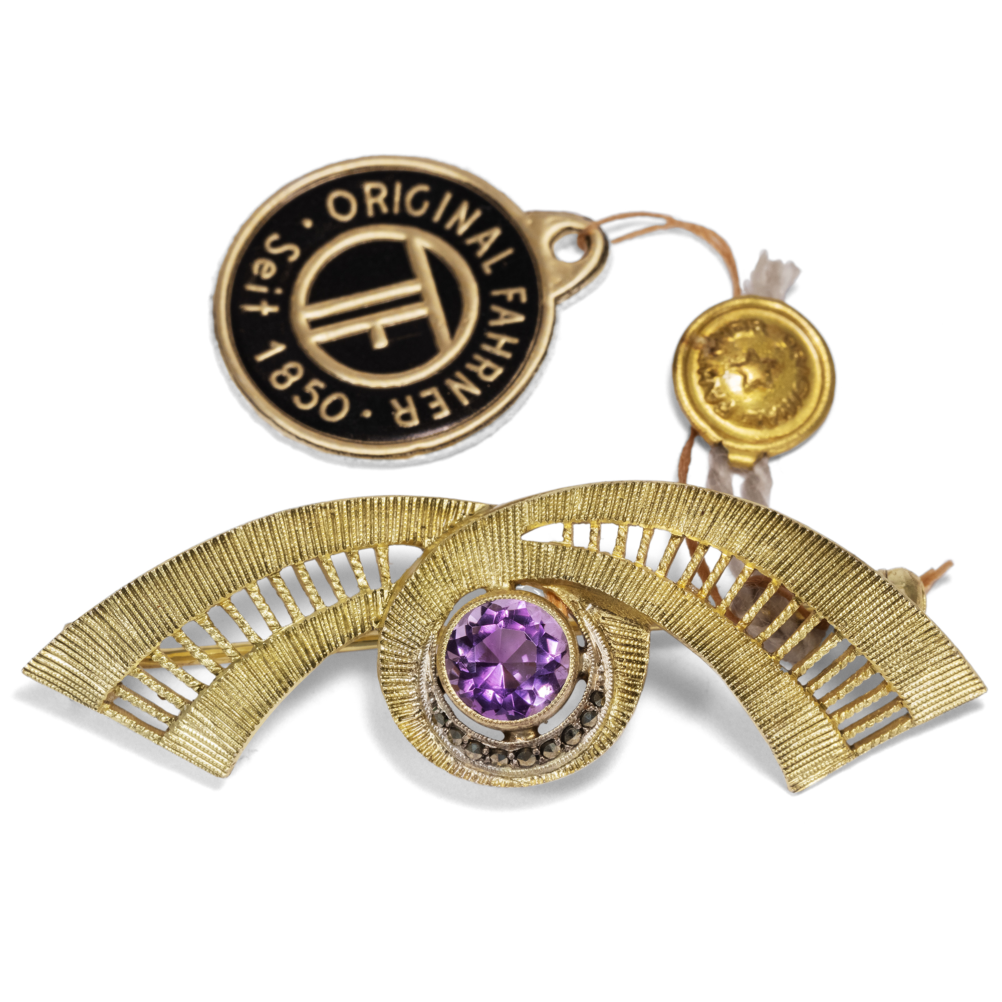 Theodor Fahrner Brooch With Amethyst & Marcasites, Pforzheim ca. 1955