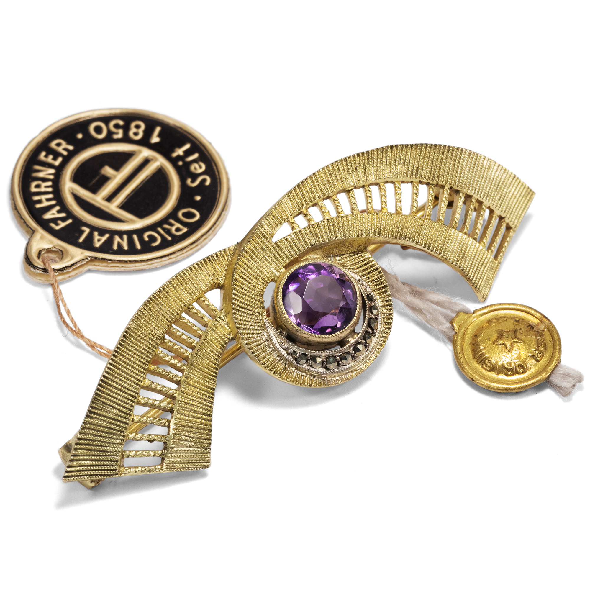 Theodor Fahrner Brooch With Amethyst & Marcasites, Pforzheim ca. 1955