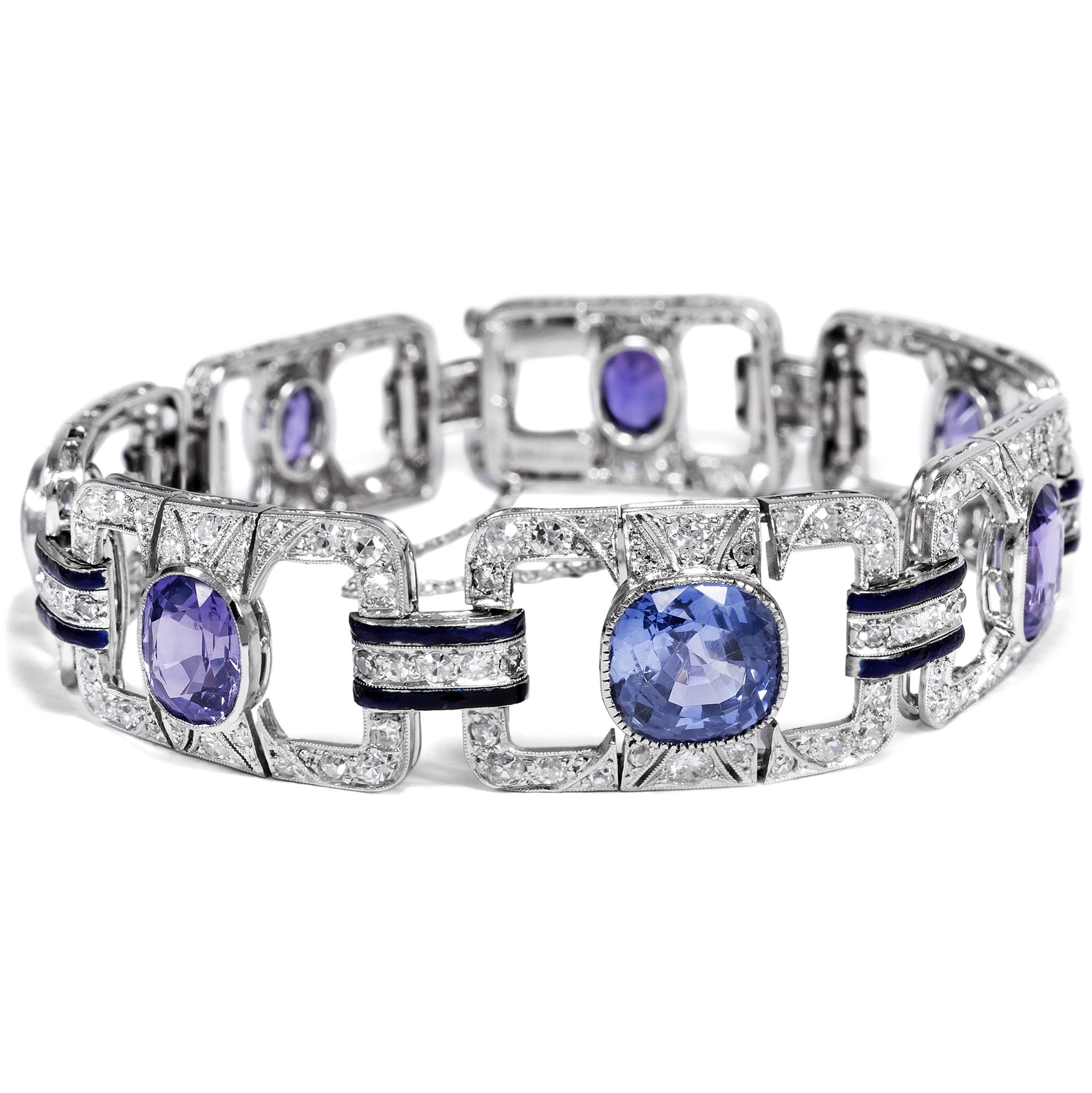 Precious Art Deco Bracelet with Untreated Sapphires & Diamonds in Platinum, ca. 1930