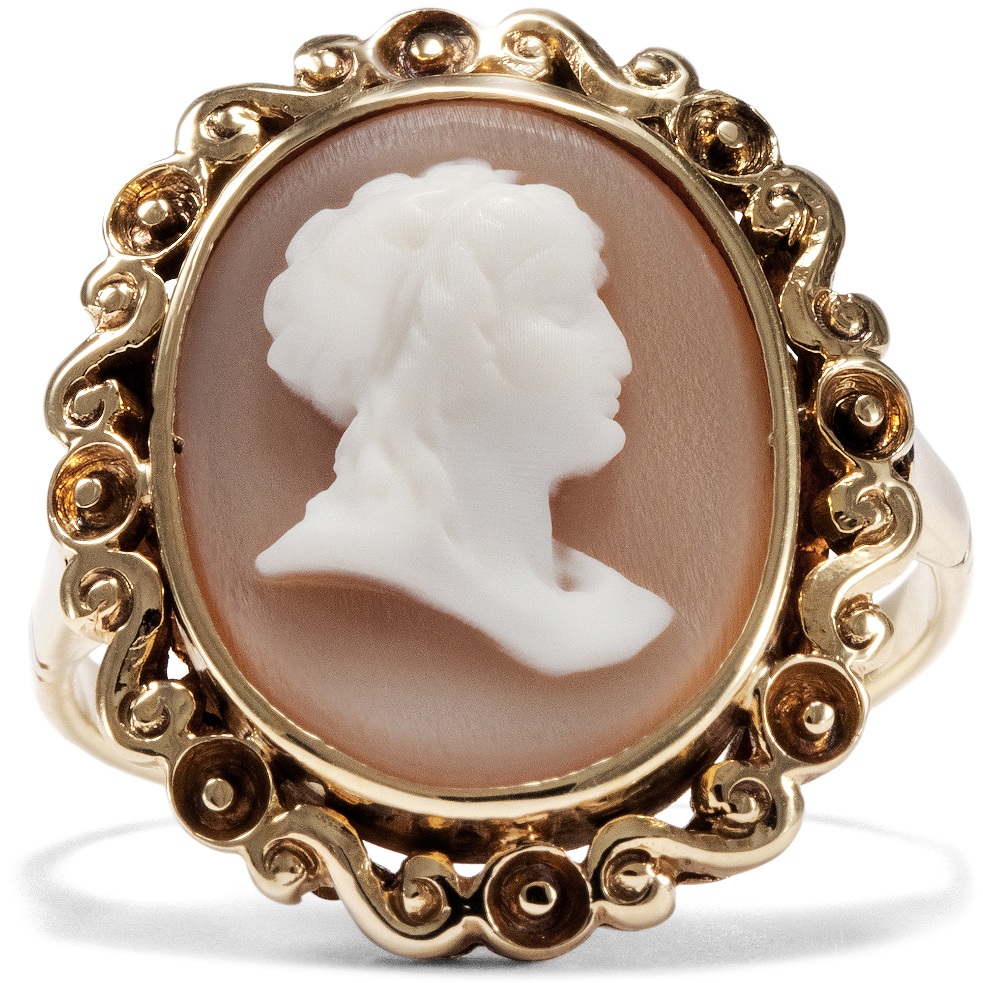 Graceful Vintage Gold Cameo Ring, ca. 1955