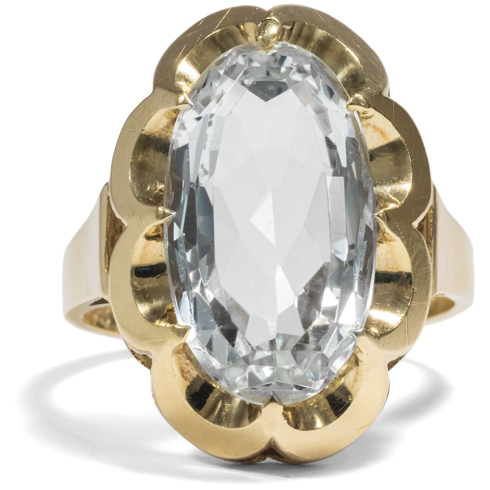 Large Vintage Cocktail Ring With 7,00 ct Aquamarine in Yellow Gold, Germany 1960s