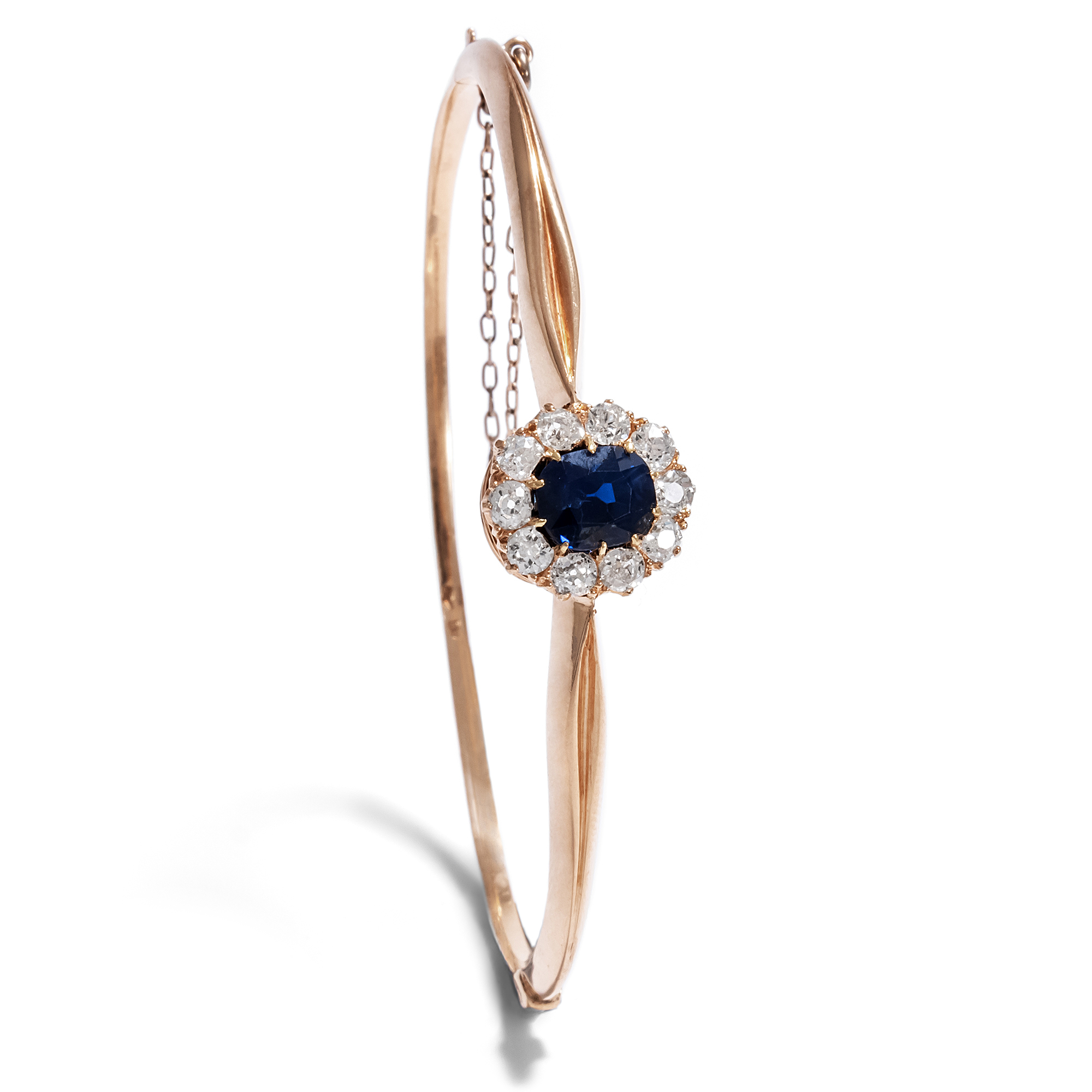 Antique Rose Gold Bangle with Sapphire & Diamonds, Vienna circa 1890