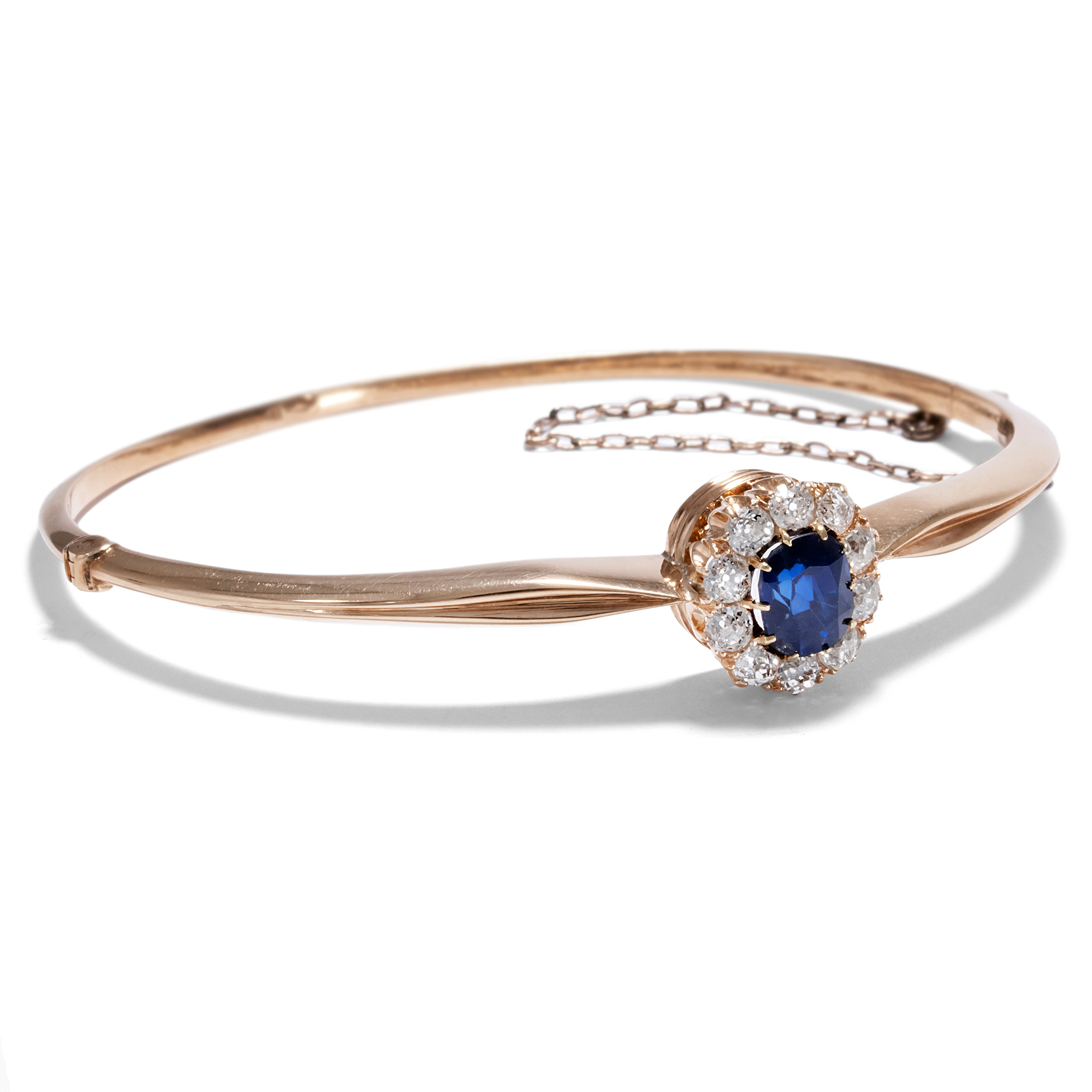 Antique Rose Gold Bangle with Sapphire & Diamonds, Vienna circa 1890