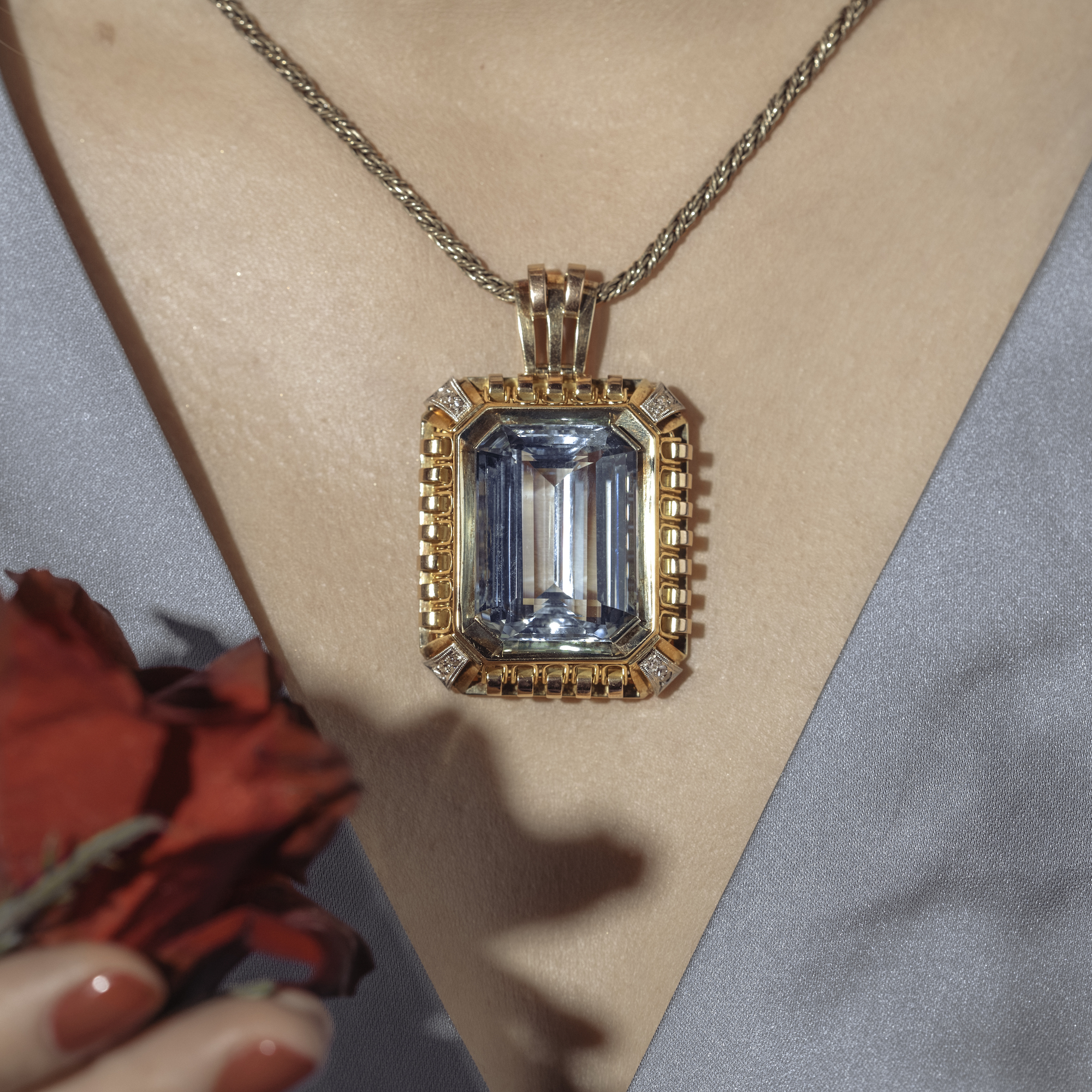 Large Retro Style Aquamarine Pendant, c. 1930s