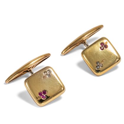 Jugendstil Manschettenknöpfe aus Gold mit Rubinen & Diamanten, um 1910 Jugendstil Manschettenknöpfe aus Gold mit Rubinen & Diamanten, um 1910