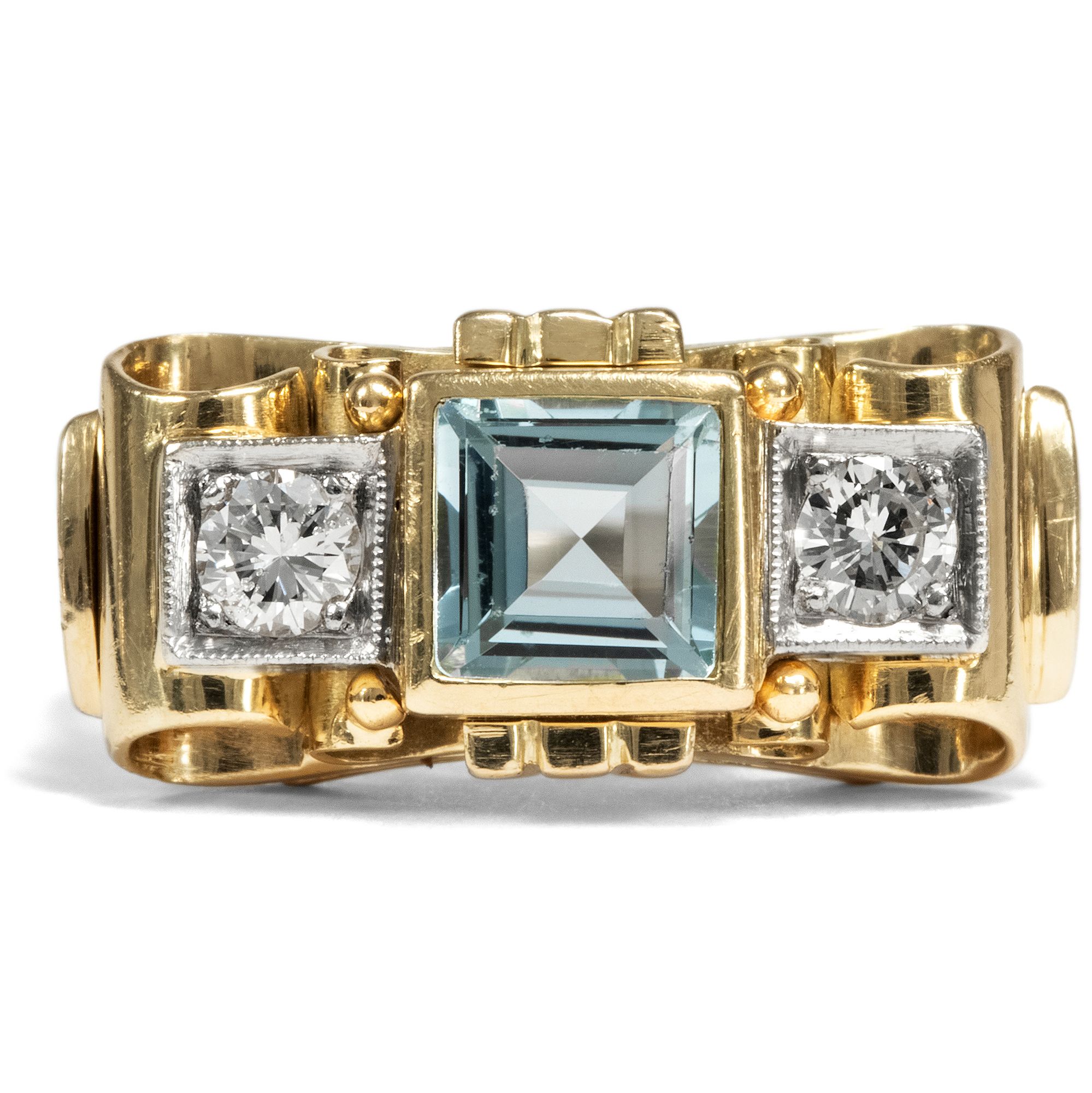 Edler Aquamarin- & Diamantring im Retro Style, um 1935 Edler Aquamarin- & Diamantring im Retro Style, um 1935