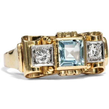 Edler Aquamarin- & Diamantring im Retro Style, um 1935 Edler Aquamarin- & Diamantring im Retro Style, um 1935