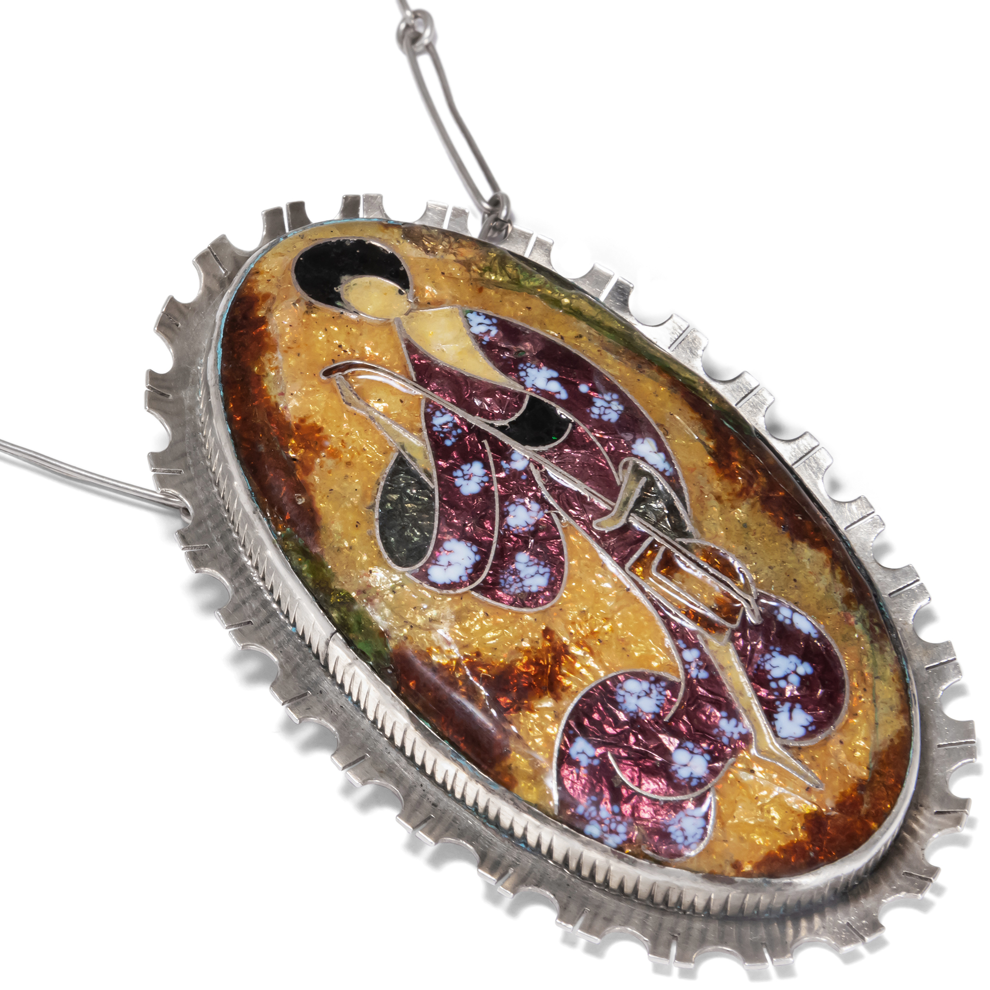 Ungewöhnliches Geisha-Collier aus Silber und Email, Handarbeit, Deutschland um 1950 Ungewöhnliches Geisha-Collier aus Silber und Email, Handarbeit, Deutschland um 1950