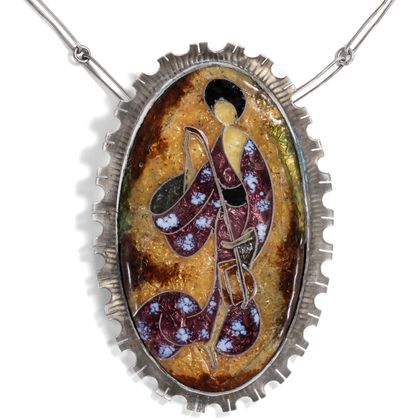 Ungewöhnliches Geisha-Collier aus Silber und Email, Handarbeit, Deutschland um 1950 Ungewöhnliches Geisha-Collier aus Silber und Email, Handarbeit, Deutschland um 1950