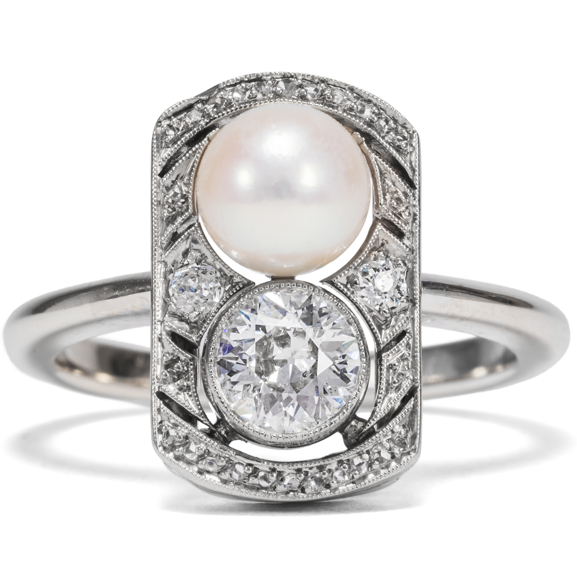 Kostbarer Toi-et-Moi-Ring mit 1,00 ct Altschliff-Diamant & Perle, 1920er Jahre & später Kostbarer Toi-et-Moi-Ring mit 1,00 ct Altschliff-Diamant & Perle, 1920er Jahre & später