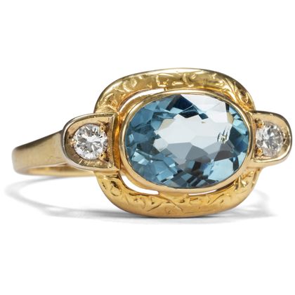 Eleganter Goldring mit Diamanten & Aquamarinen, um 1935 Eleganter Goldring mit Diamanten & Aquamarinen, um 1935