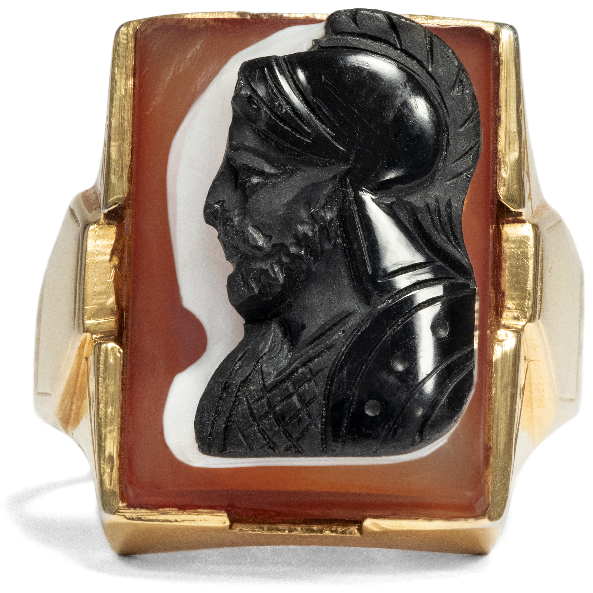 Kraftvoller antiker Herrenring mit Achat-Gemme des Mars, um 1930 Kraftvoller antiker Herrenring mit Achat-Gemme des Mars, um 1930