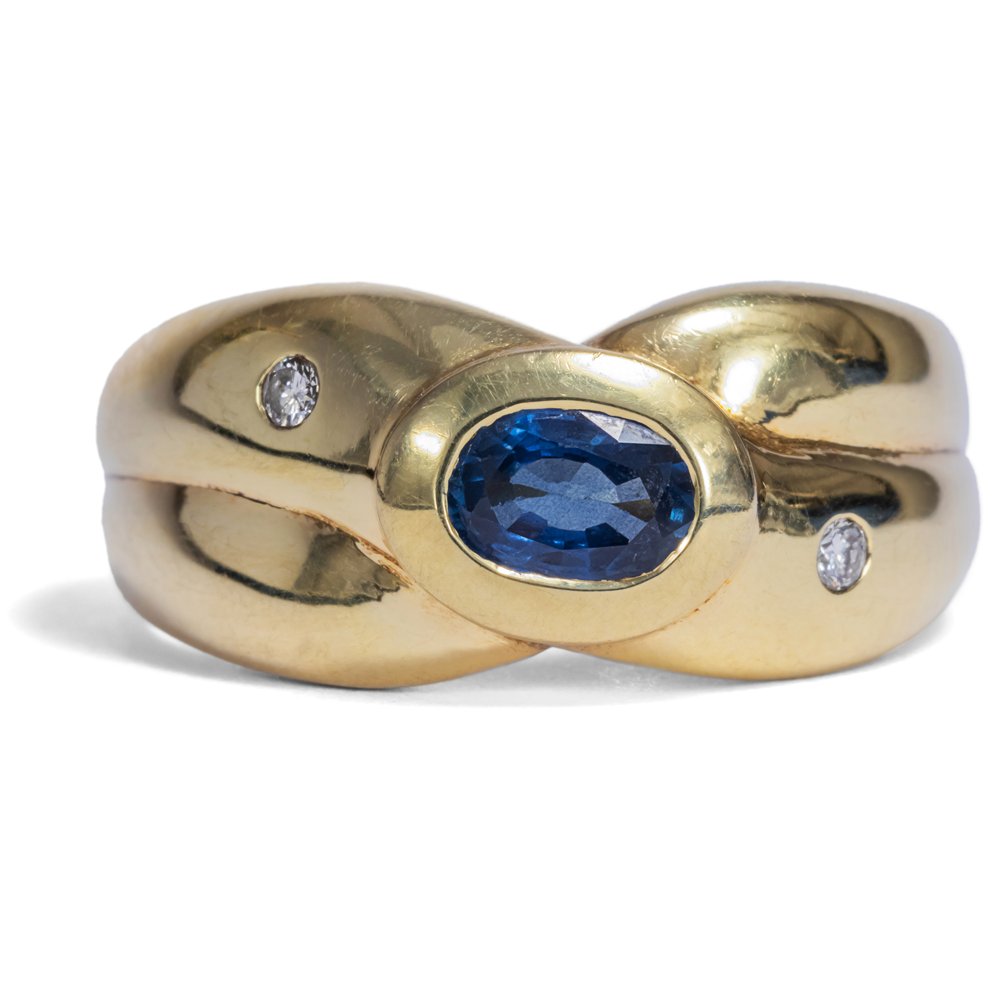 Vintage Ring mit Saphir & Diamanten in Gold, um 1985 Vintage Ring mit Saphir & Diamanten in Gold, um 1985
