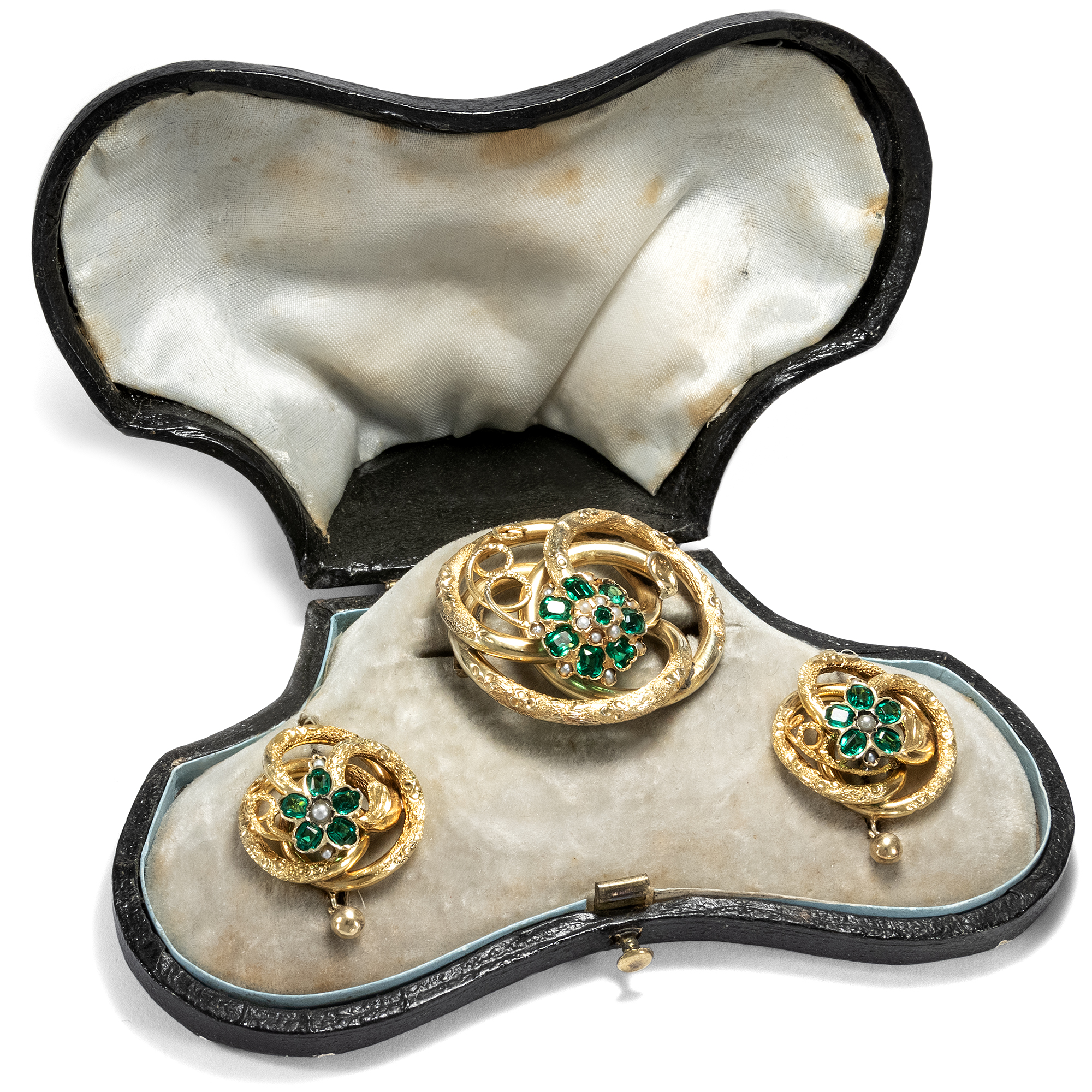 Rare Biedermeier Demi-Parure with Emerald Paste, Germany around 1850