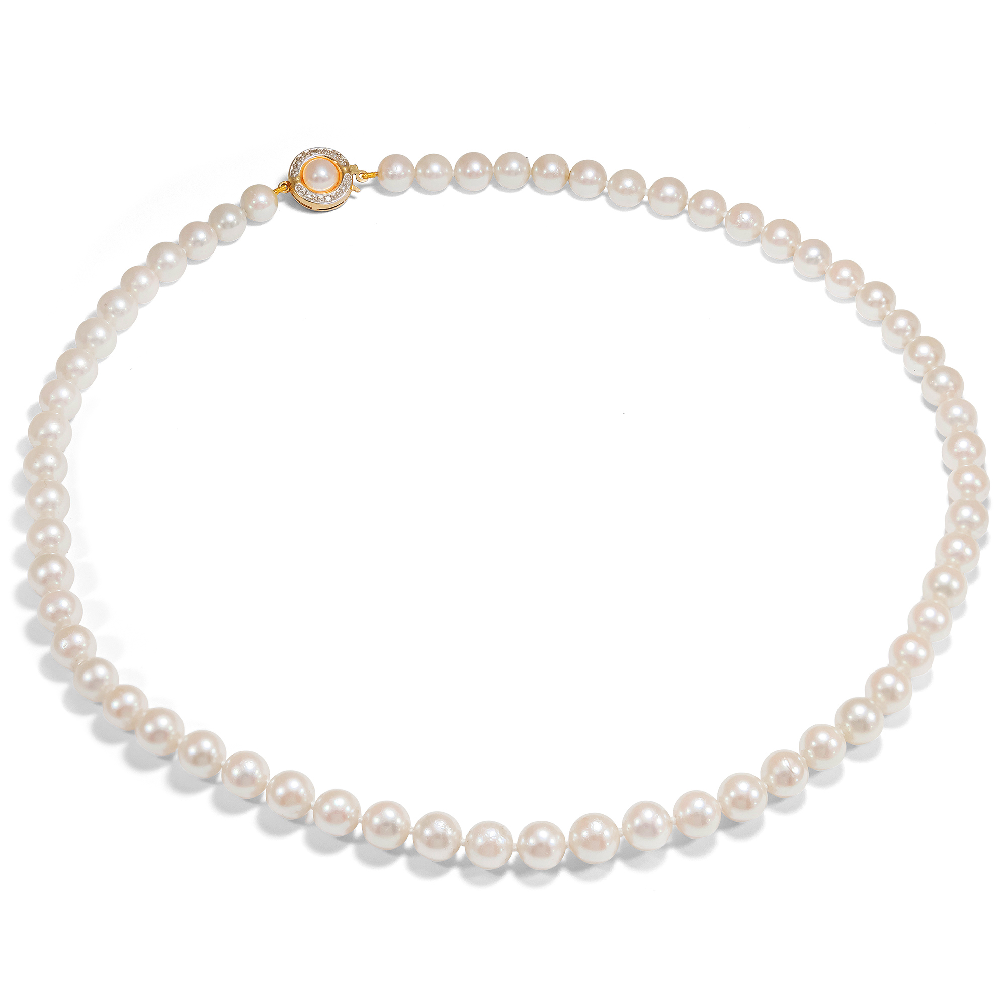 Pearl White • Vintage Necklace of 60 Japanese Pearls With Gold Clasp ...