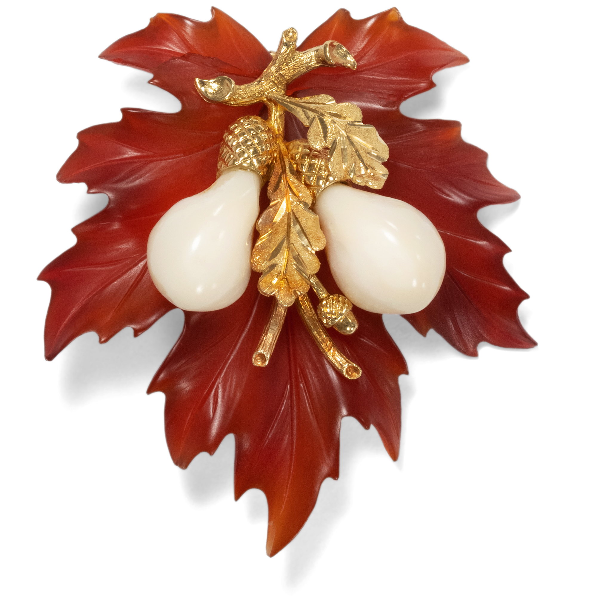 Naturalistic Vintage Brooch Of Carnelian, Deer Bones & Gold, Circa 1970