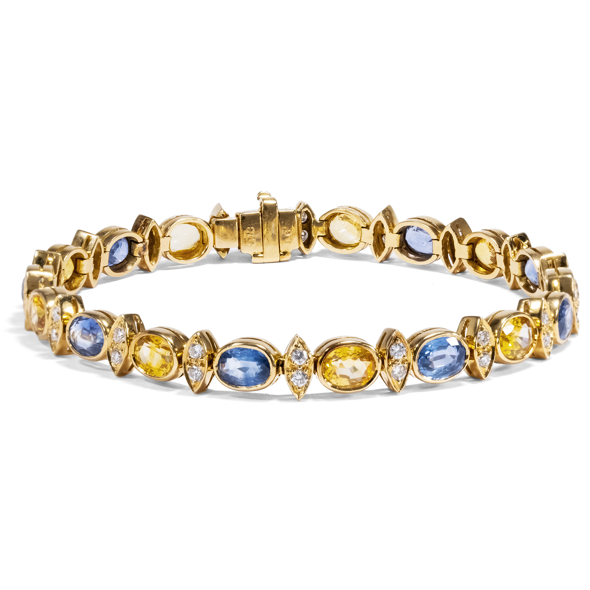 Hochkarätiges Armband aus Gold mit gelben & blauen Saphiren, um 1990