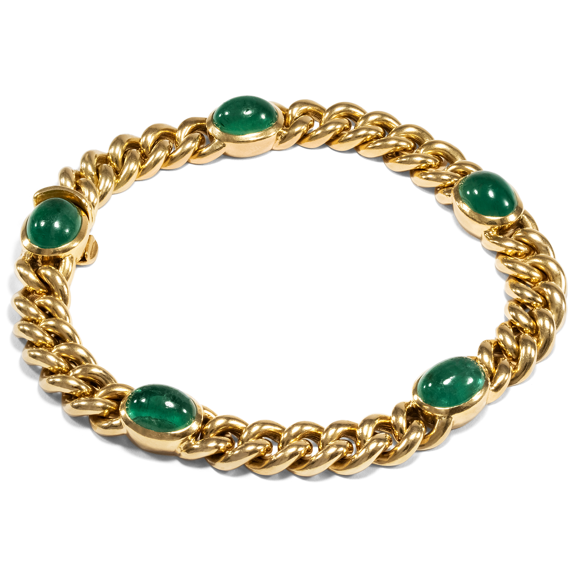 Vintage Armor Pattern Bracelet Made of Gold & Emeralds, Pforzheim ca. 1985