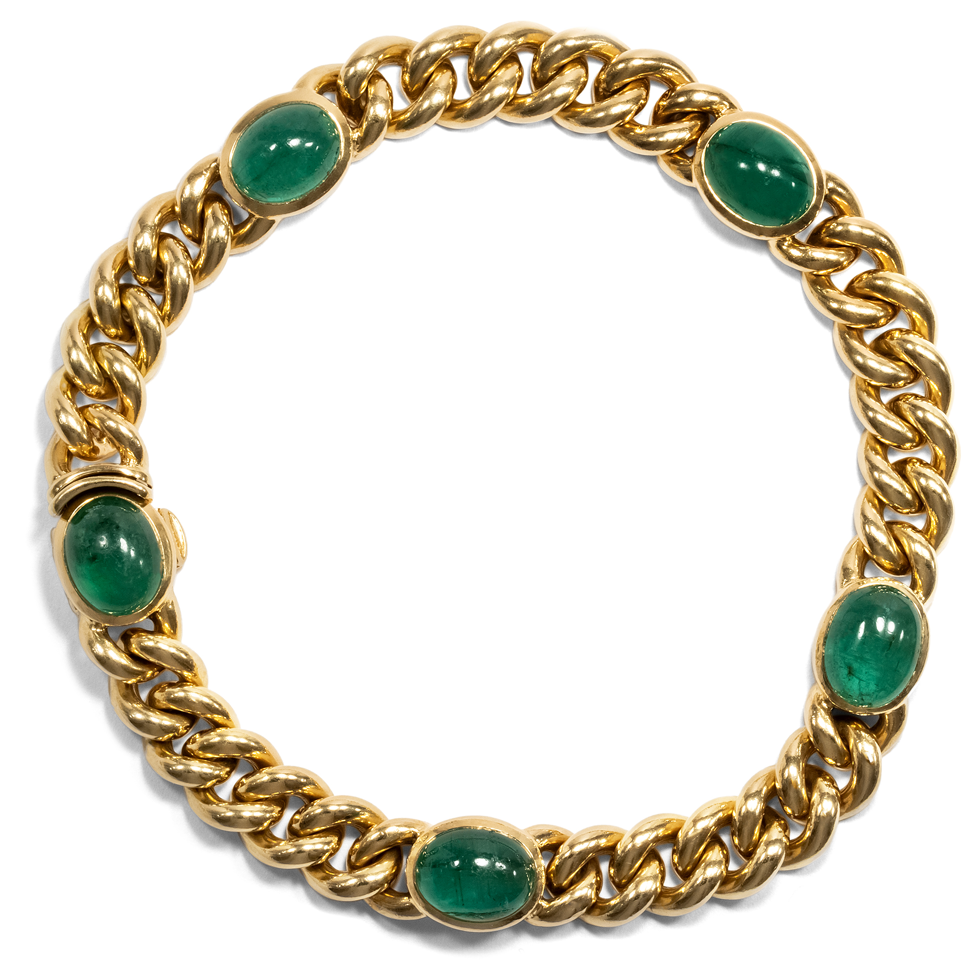 Vintage Armor Pattern Bracelet Made of Gold & Emeralds, Pforzheim ca. 1985