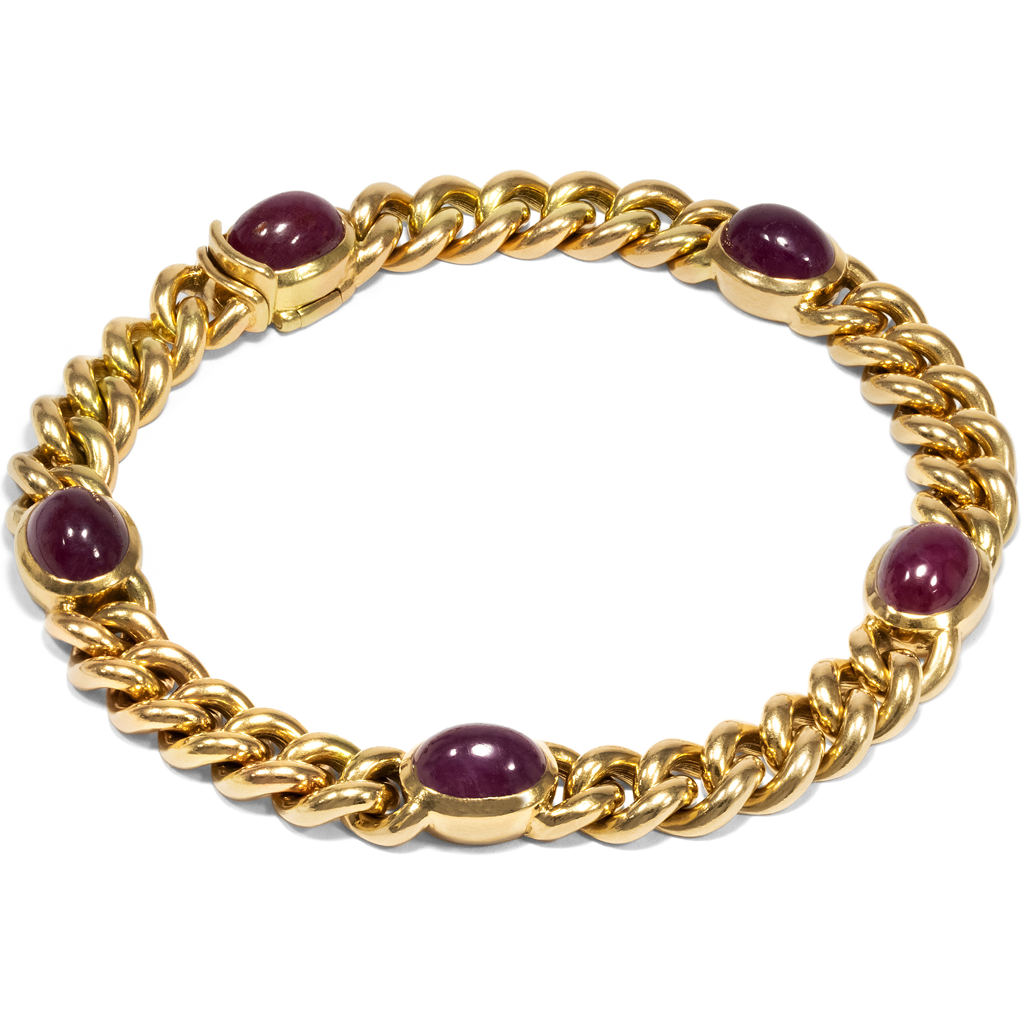 Vintage Armor Pattern Bracelet  Made of Gold & Rubies, Pforzheim ca. 1985