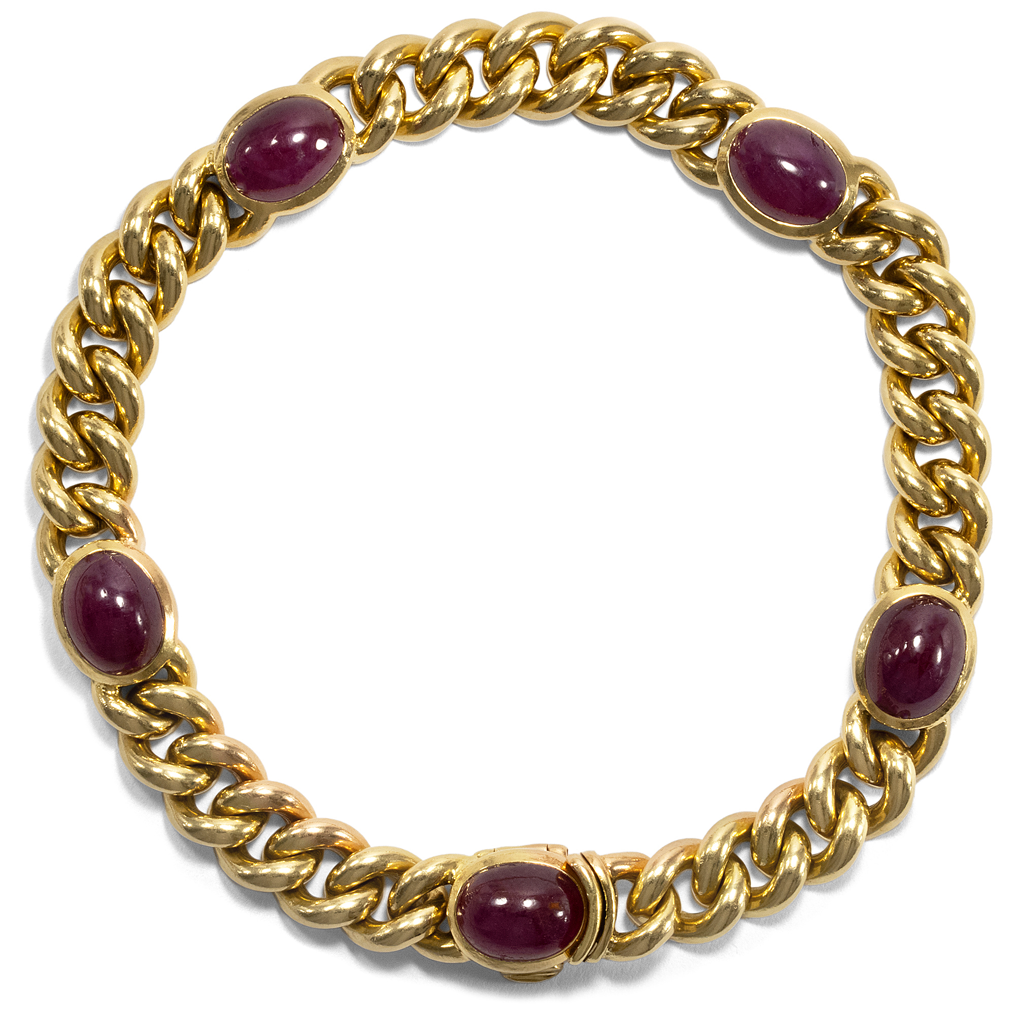 Vintage Armor Pattern Bracelet  Made of Gold & Rubies, Pforzheim ca. 1985