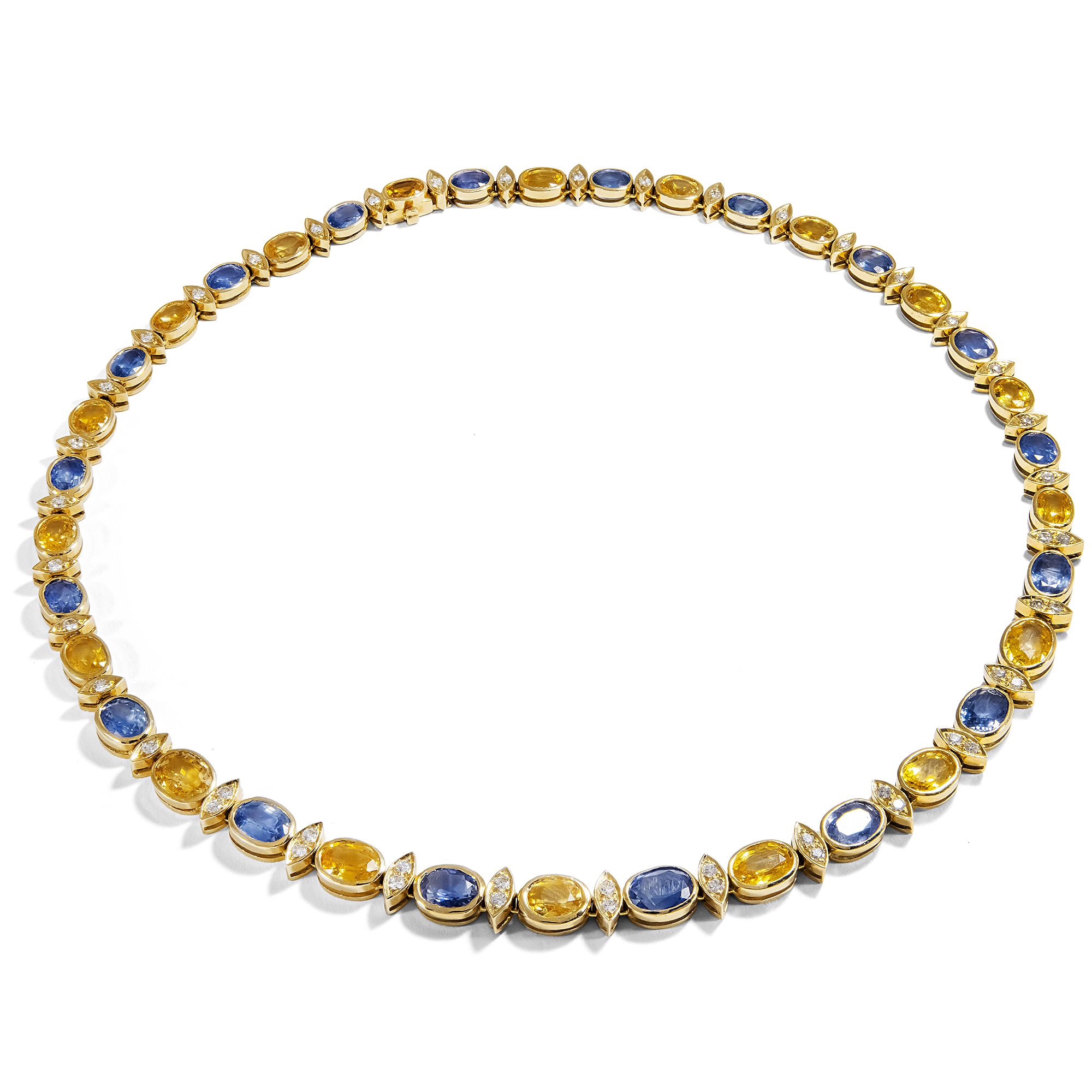 Luxurious Gold Necklace with Yellow & Blue Sapphires, Germany ca. 1990