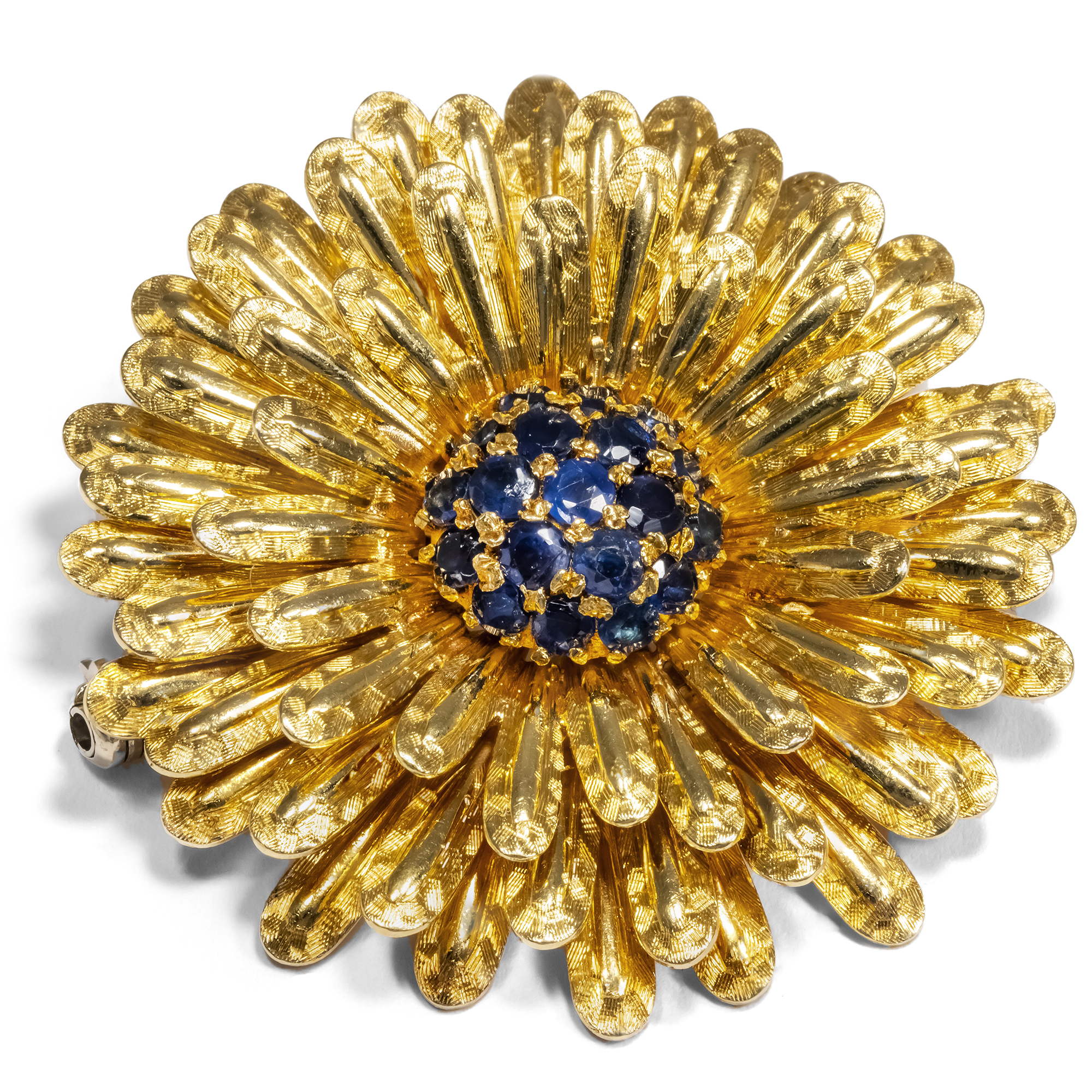 Glamorous Vintage Gold & Sapphire Brooch, Italy circa 1960