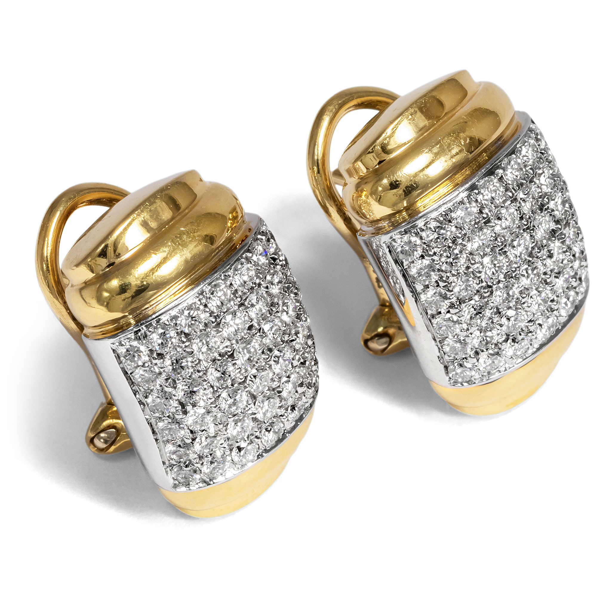 Vintage Stud Earrings With Diamonds in Yellow & White Gold, Wempe, ca. 2000