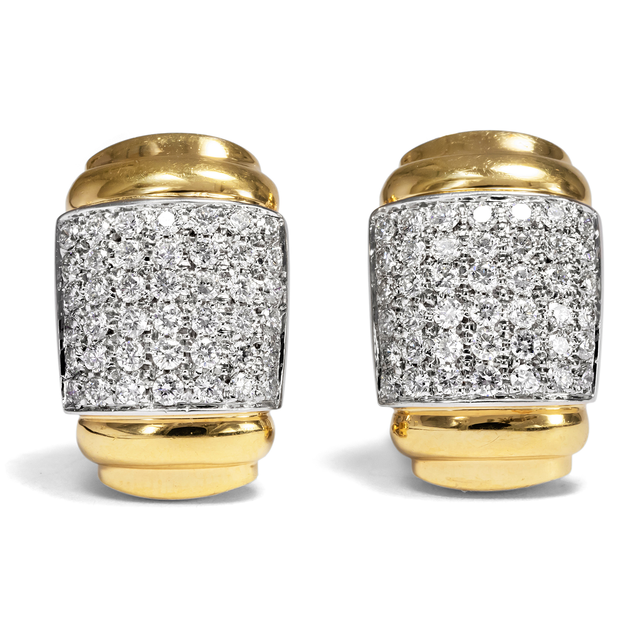 Vintage Stud Earrings with Diamonds in Yellow & White Gold, Wempe, ca. 1995