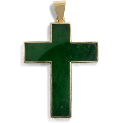 Großer vintage Kreuz-Anhänger aus Nephrit-Jade & Gold, Mallorca um 1975 Großer vintage Kreuz-Anhänger aus Nephrit-Jade & Gold, Mallorca um 1975
