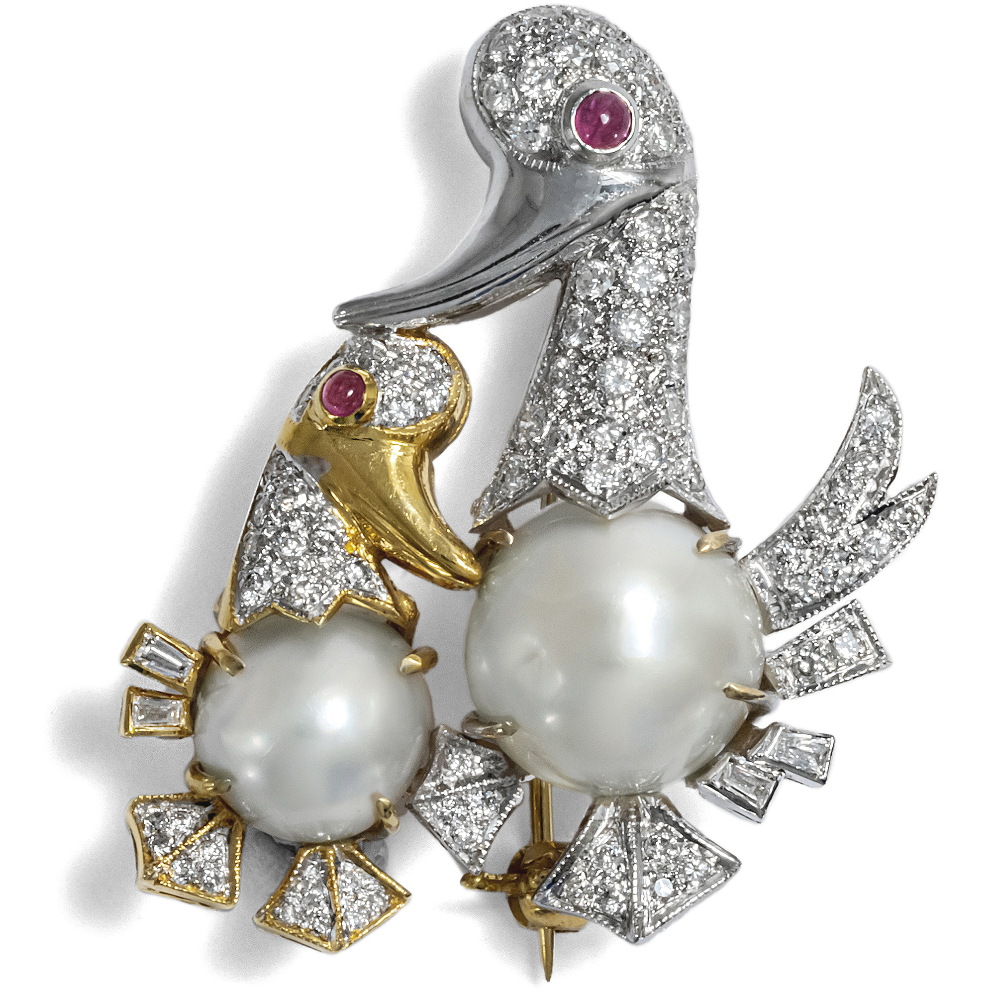 Funny Vintage Brooch With Pearls & Diamonds In Gold, Around 1980