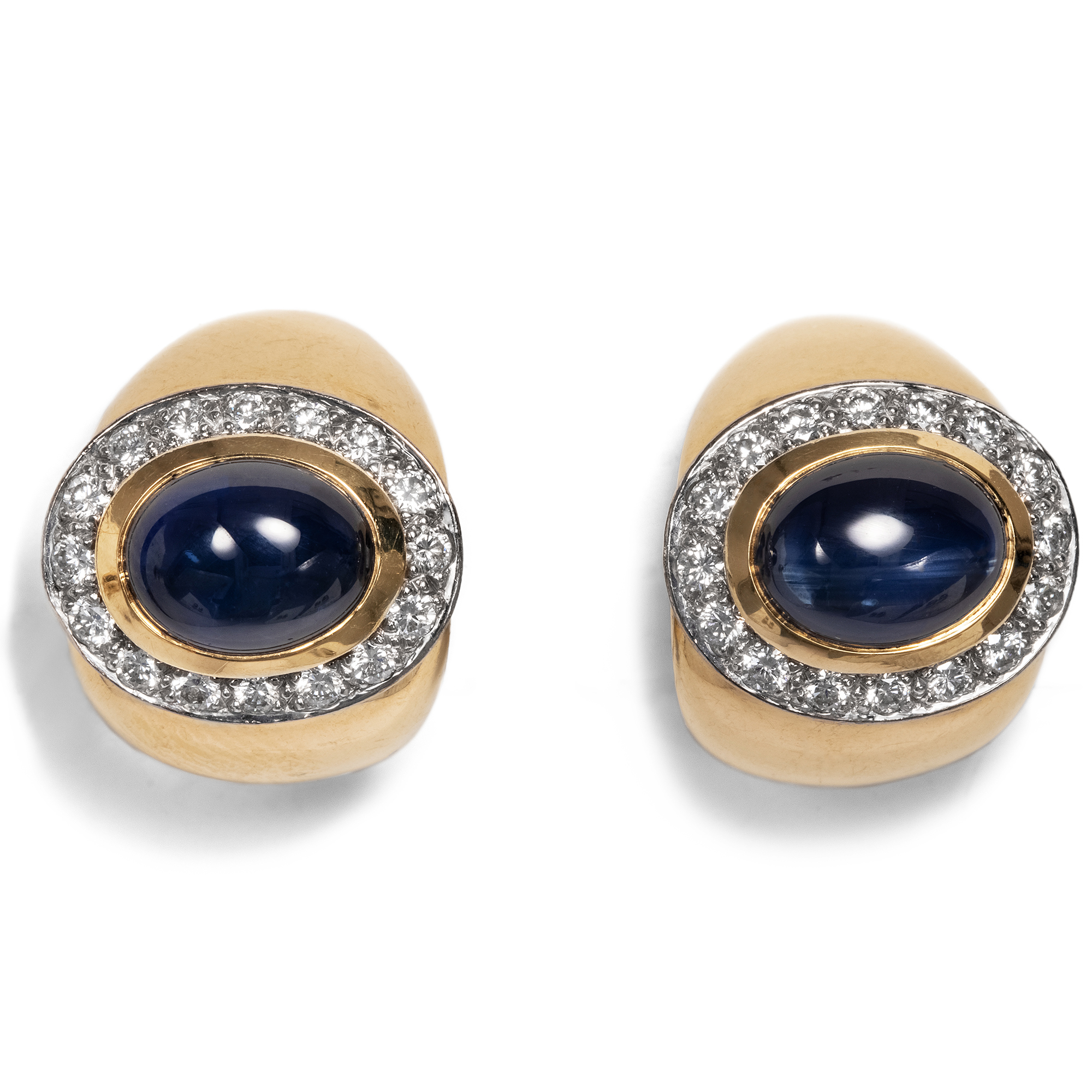 Luxurious Creoles With Sapphires & Diamonds In Gold, ca. 1985