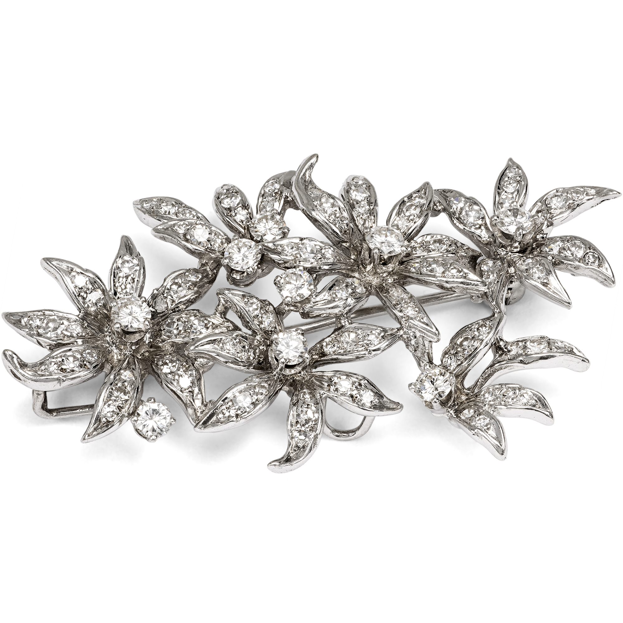 Elegant Diamond Pendant Brooch in White Gold, c. 1975 Elegant Diamond Pendant Brooch in White Gold, c. 1975