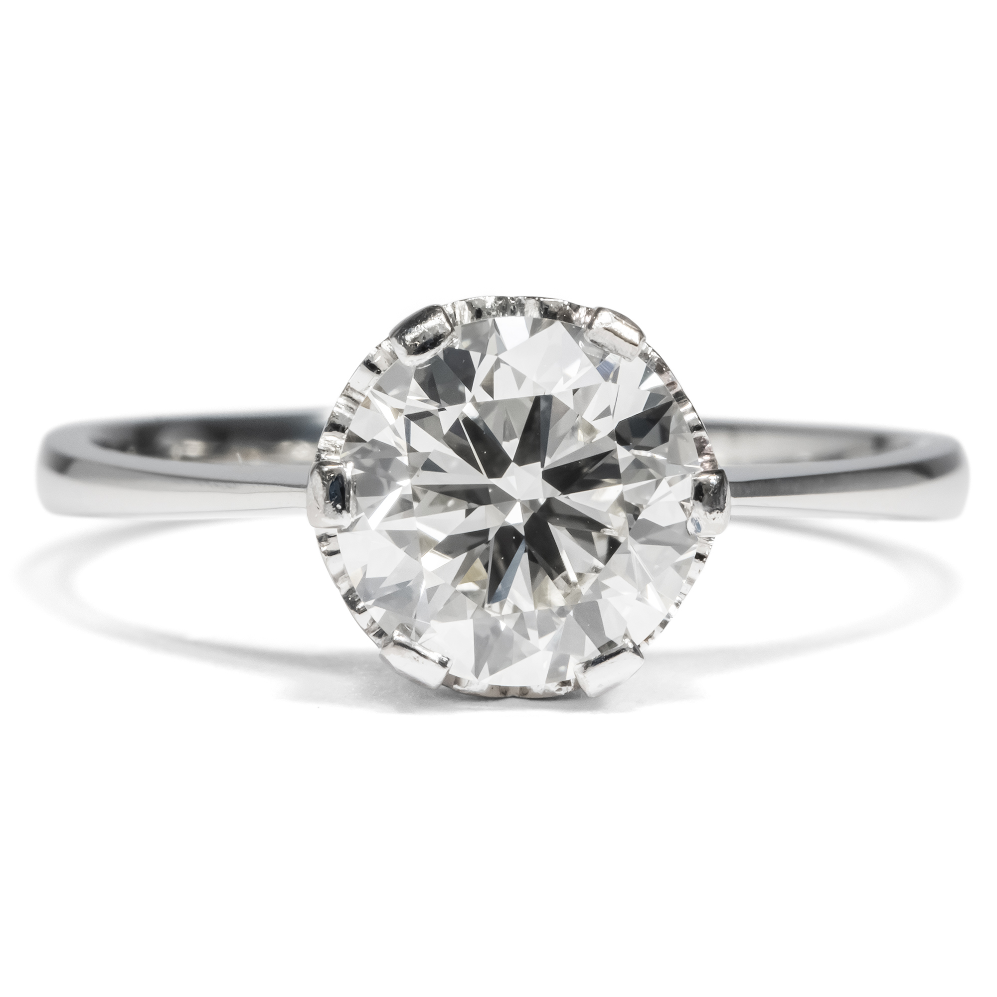 Elegant Vintage Engagement Ring With 1.75 Ct Brilliant Solitaire In Platinum, Circa 1960