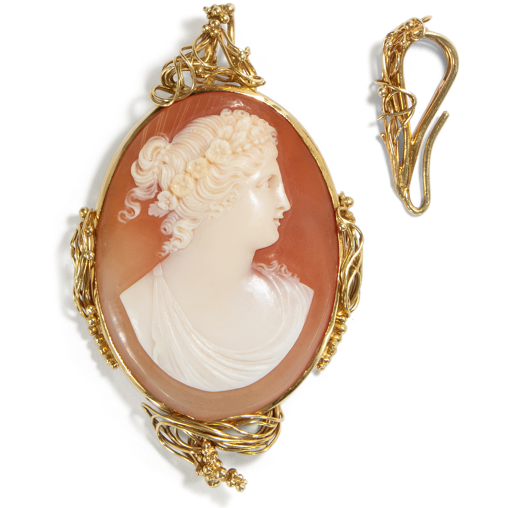 Antique Shell Cameo Of Flora In A Vintage Gold Setting, Circa 1880 & 1980