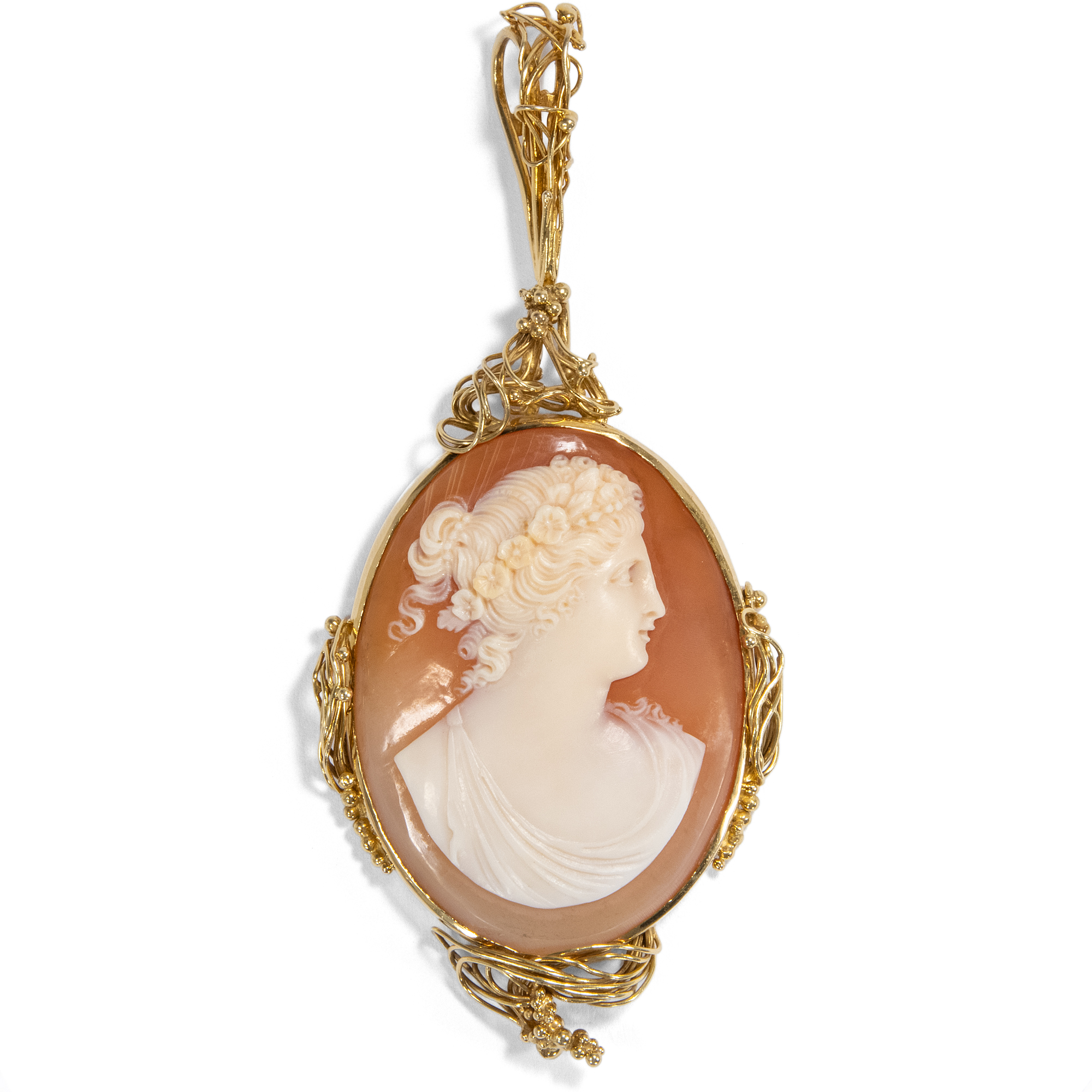 Antique Shell Cameo Of Flora In A Vintage Gold Setting, Circa 1880 & 1980